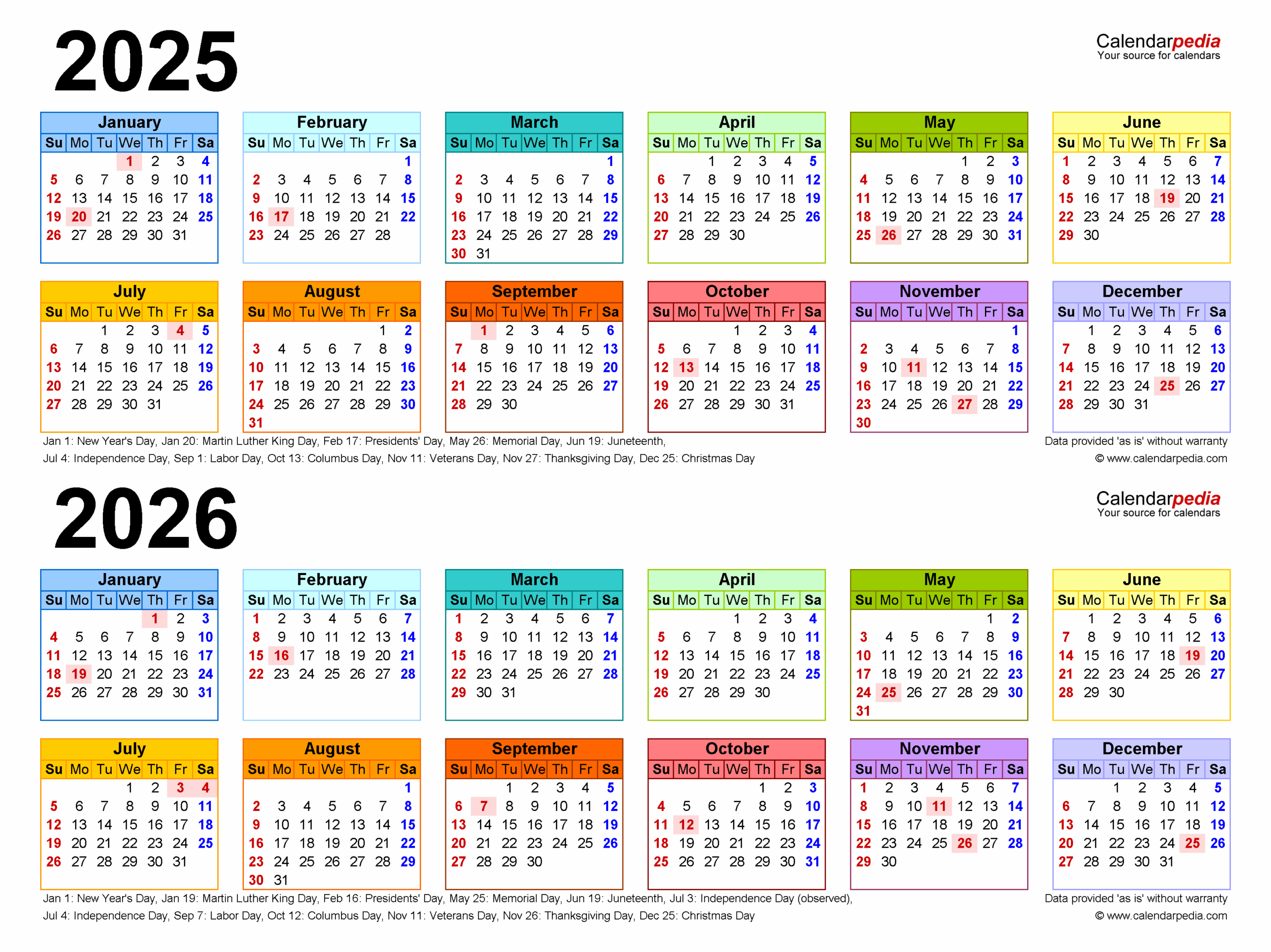 Free Printable 5 Year Calendar 2025 To 2026