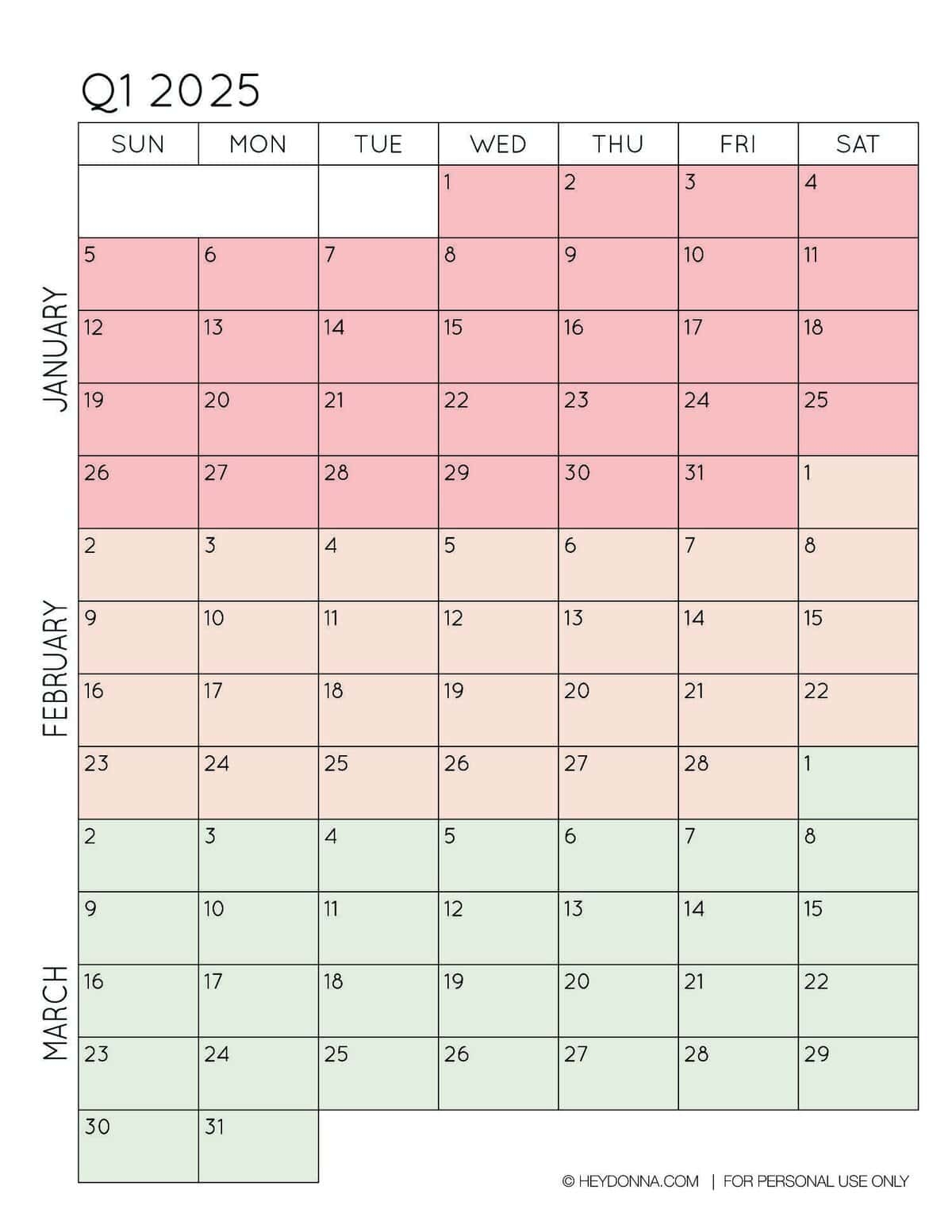 2025 3 Month Quarterly Calendar Printables FREE Hey Donna