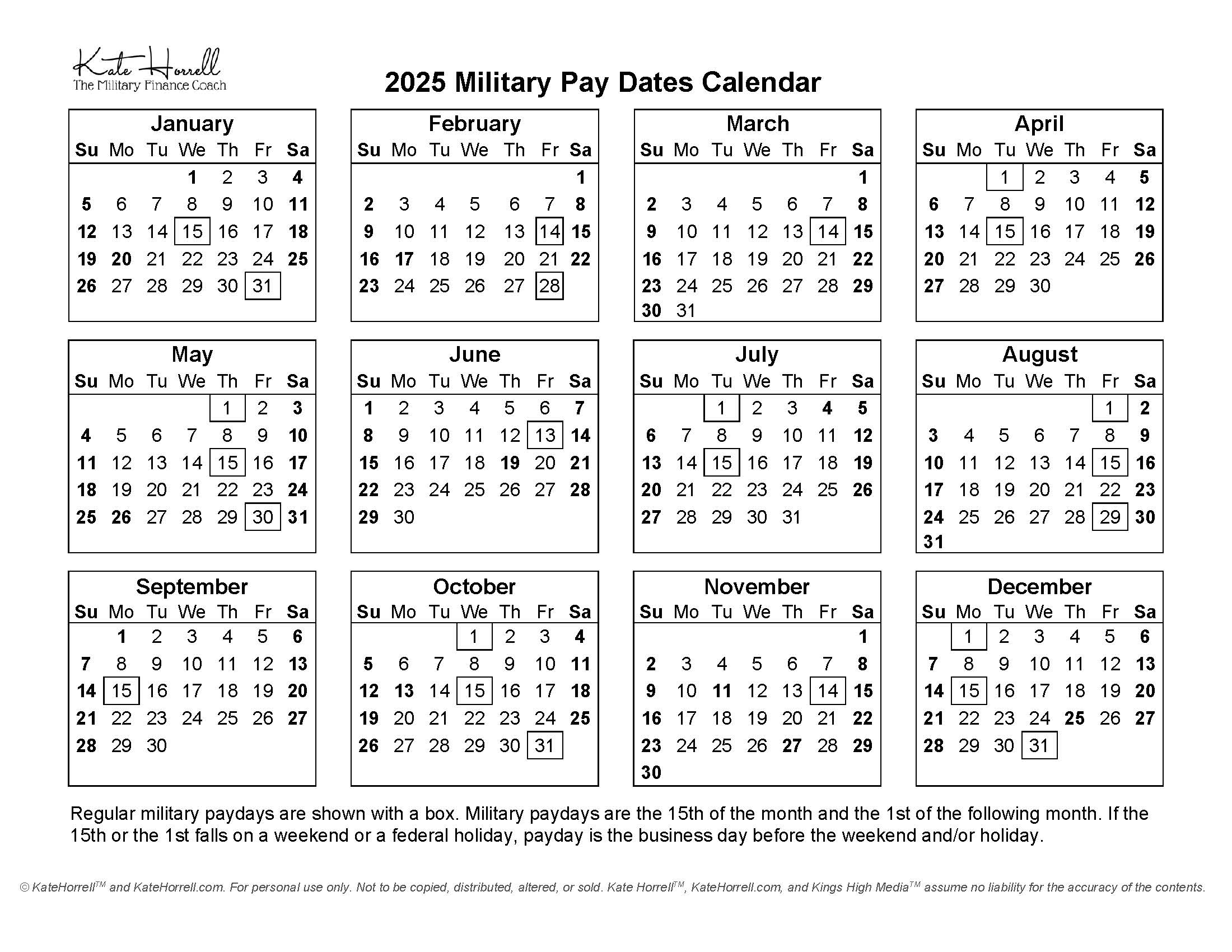 2025 Active Duty Military Paydays With Printables KateHorrell