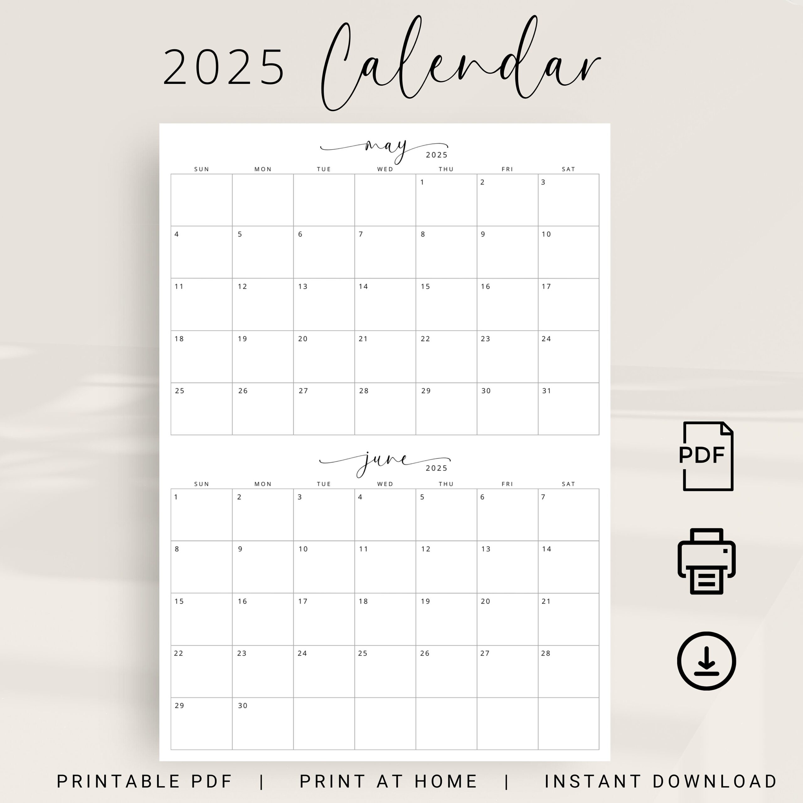 2025 Calendar 2 Months Per Page Calendar 2025 Planner Wall 