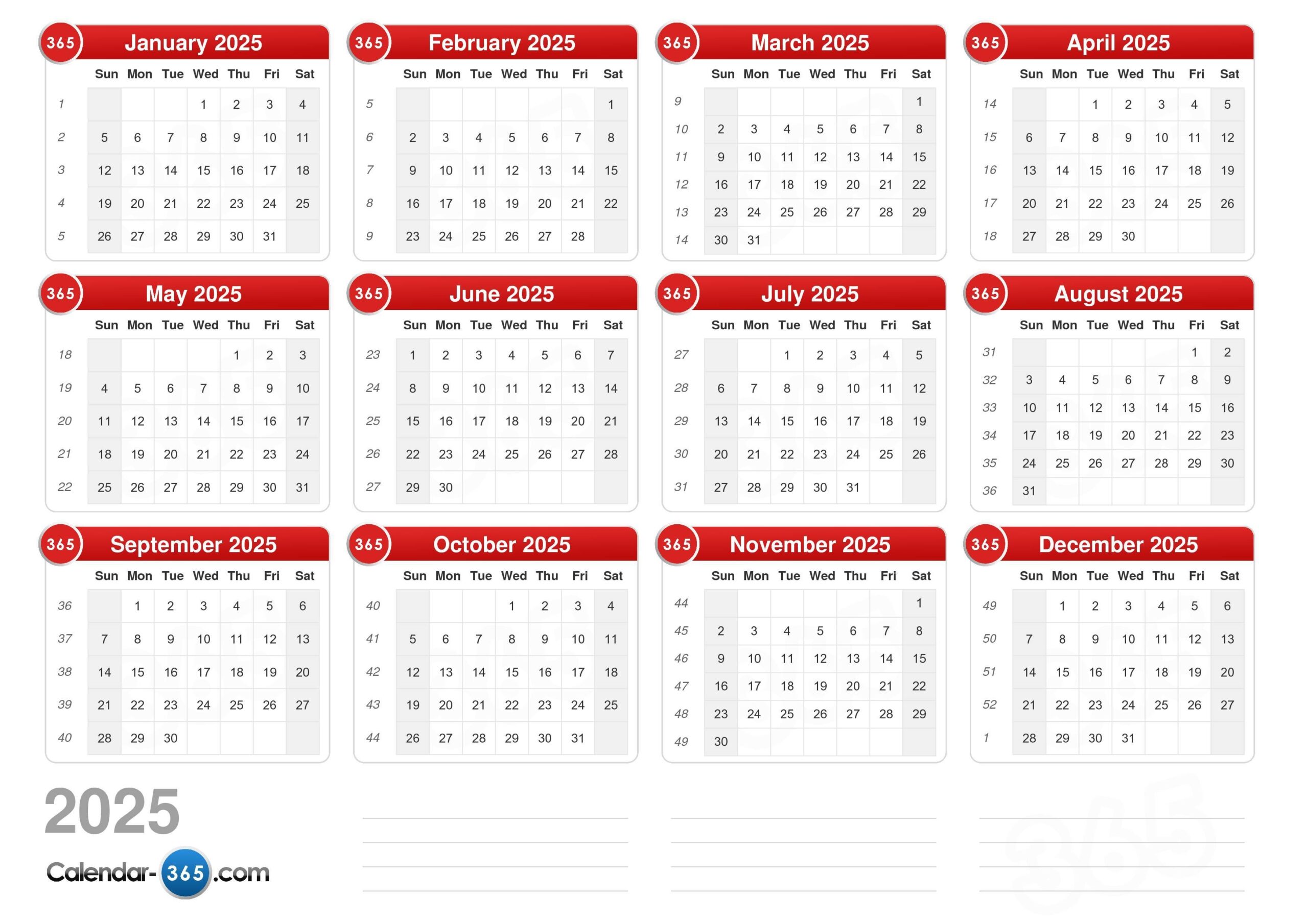 2025 Calendar