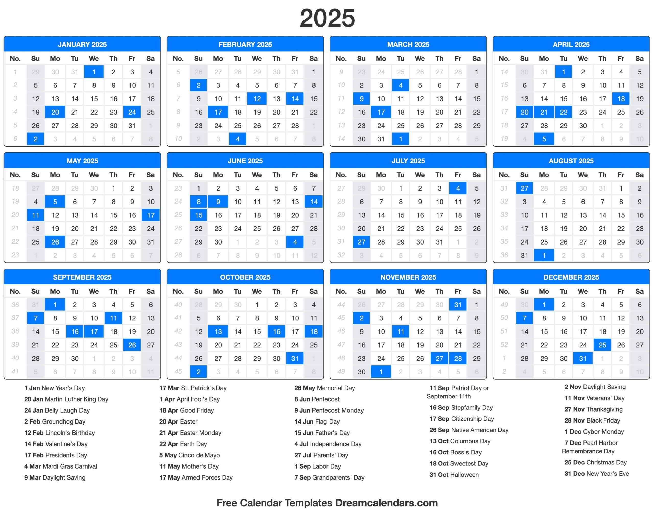 Printable 2025 Calendar With Holidays