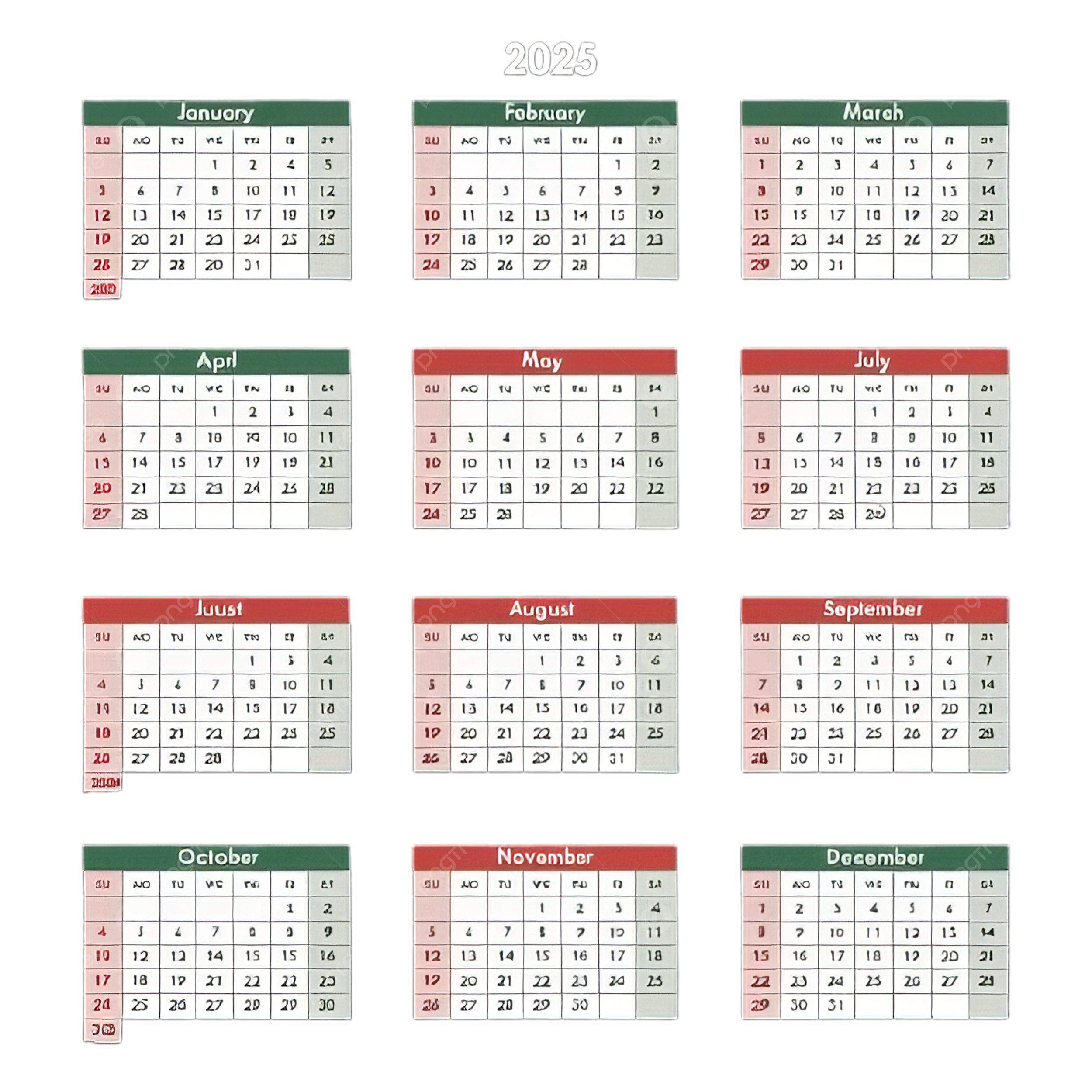 2025 Calendar Calendar Yearly Calendar Printable Calendar PNG Transparent Image And Clipart For Free Download