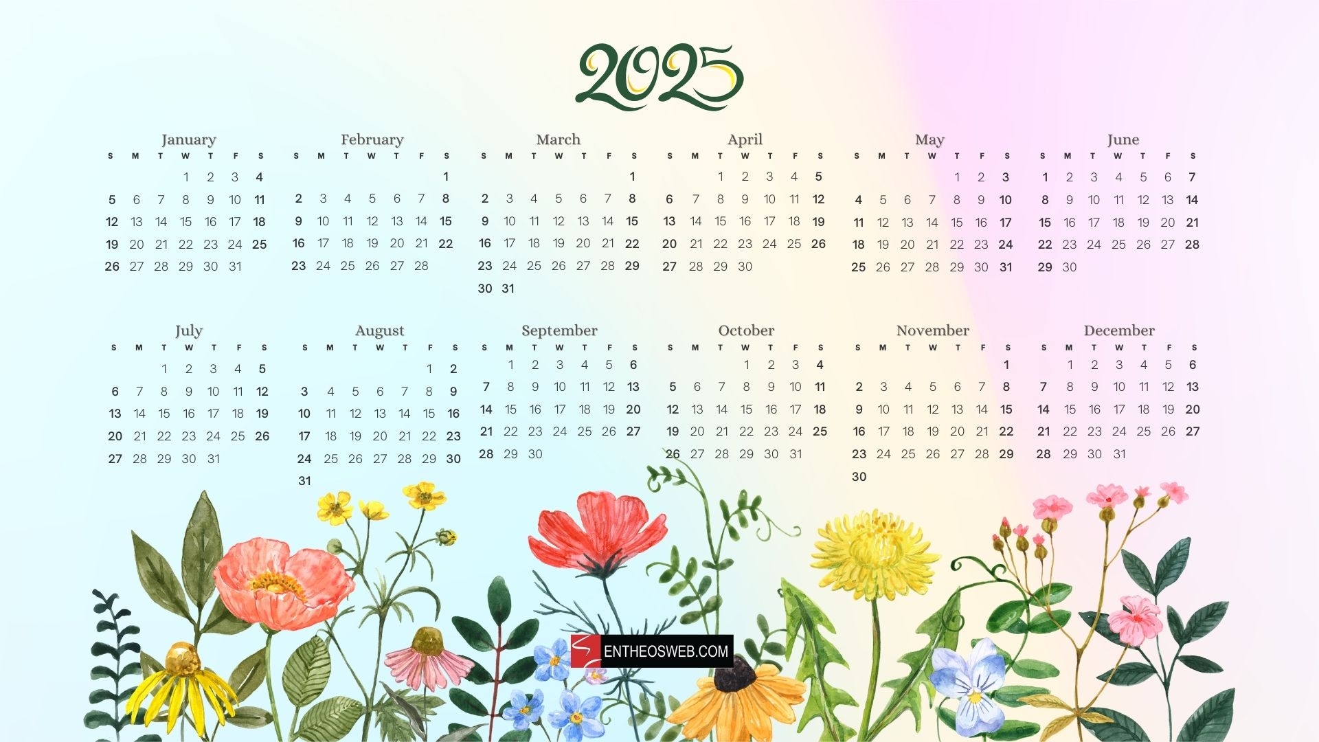 2025 Calendar Desktop Wallpaper And PDF Printables EntheosWeb
