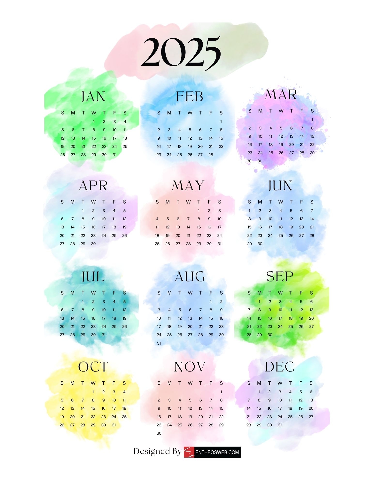 Free Printable 2025 Calendar By Month Image