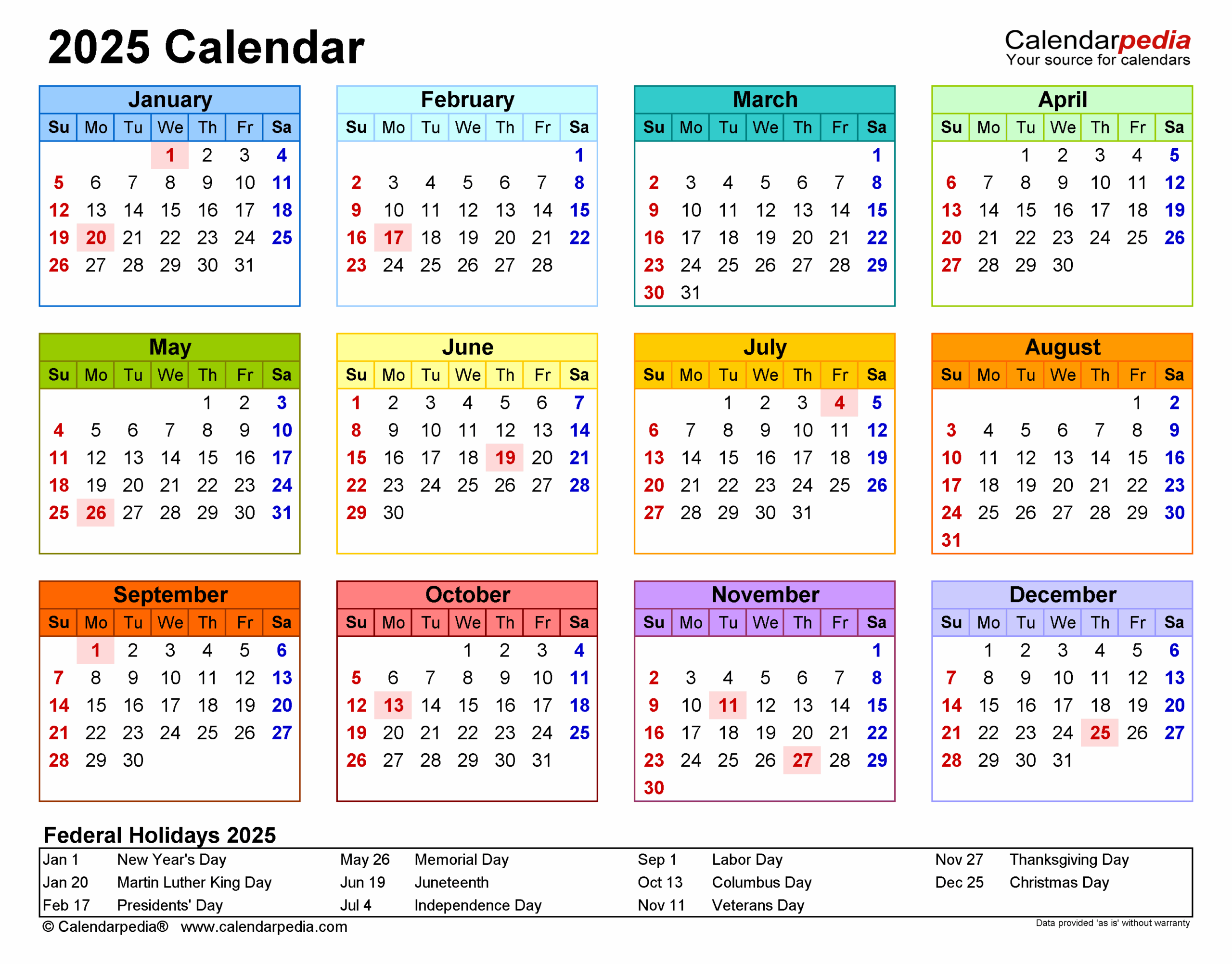 Free Printable 12 Month Calendar 2025 Pdf Download