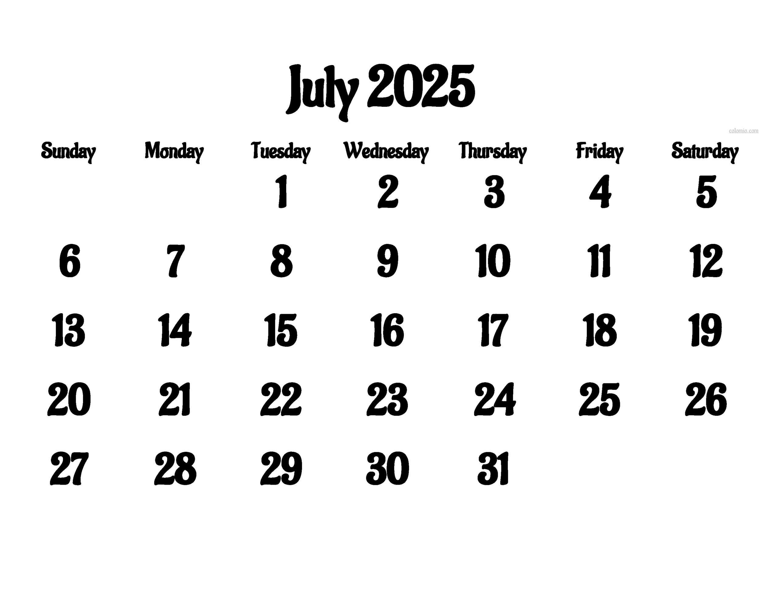 Download July 2025 Calendar