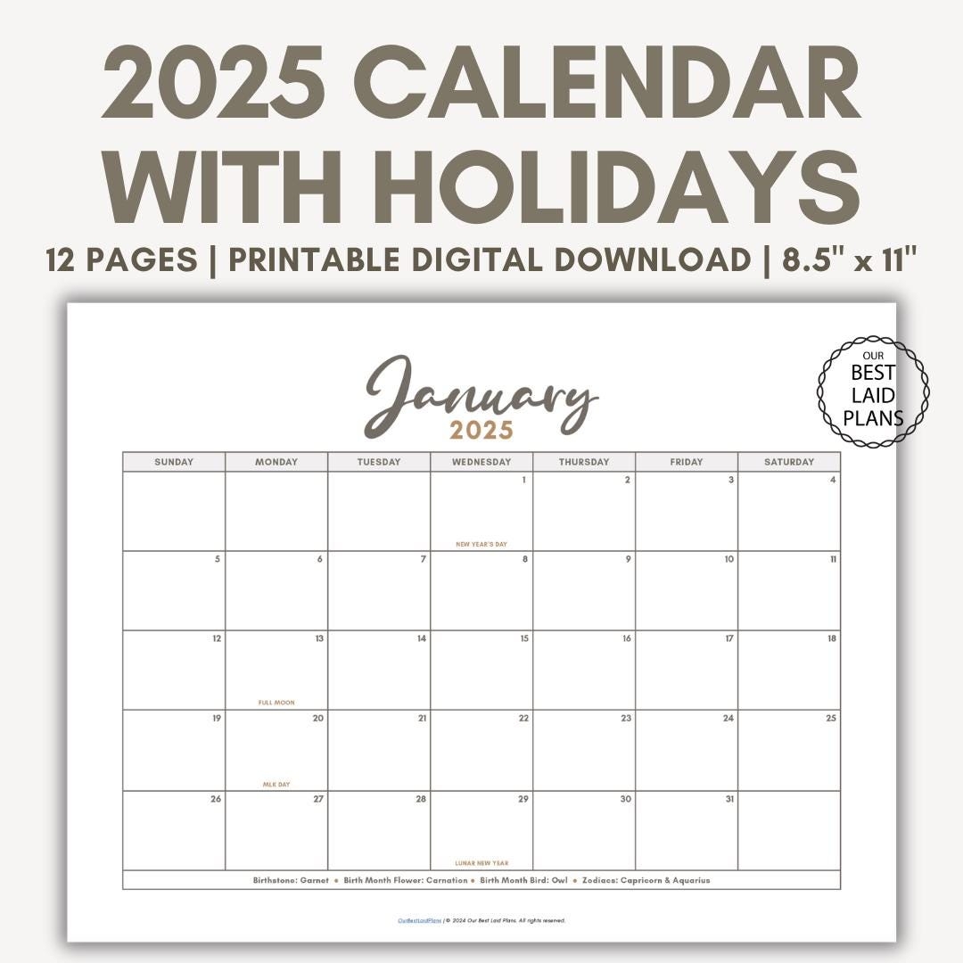 Free Printable 2025 Calendar With Holidays No Download