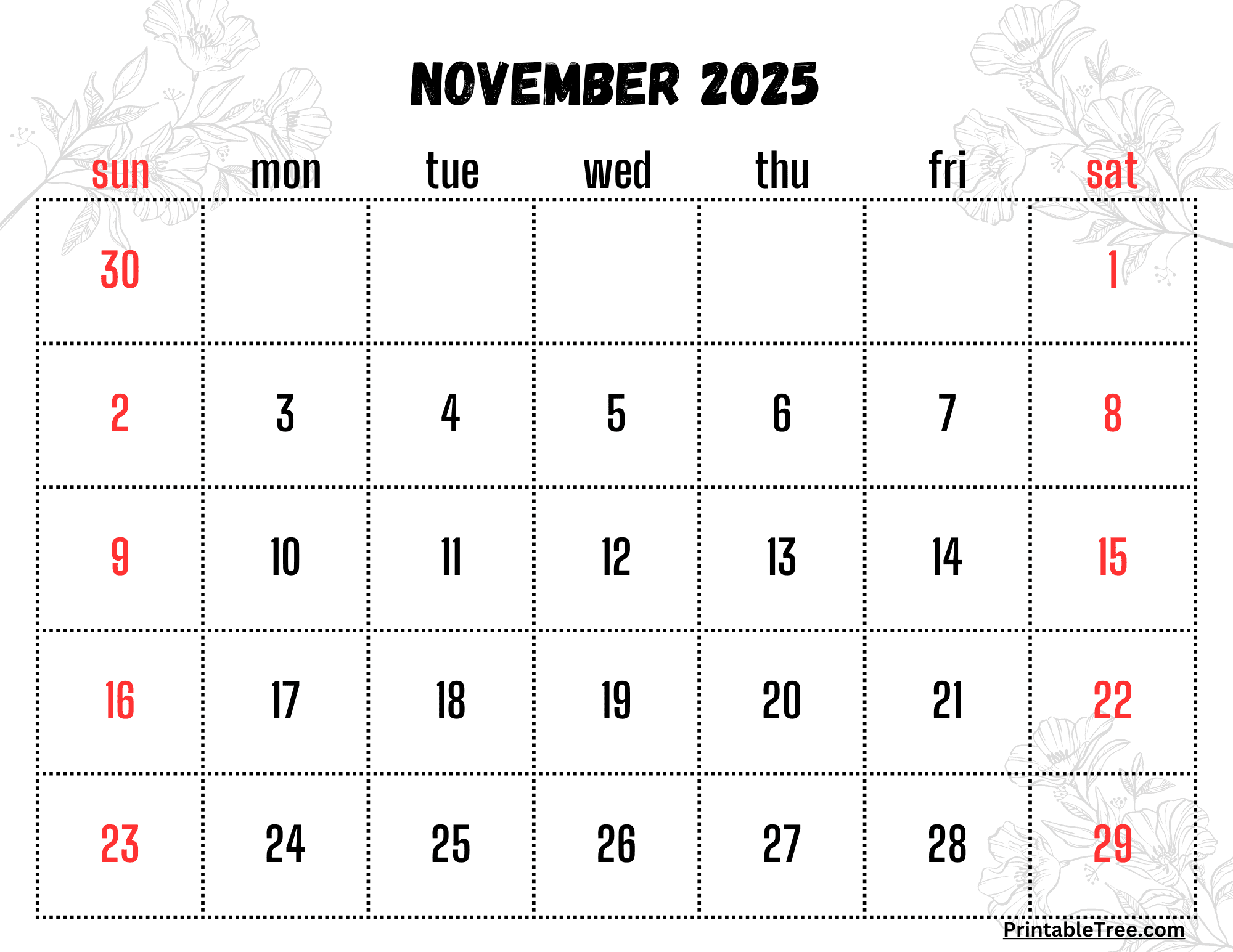 Free Printable 2025 November Calendar Template