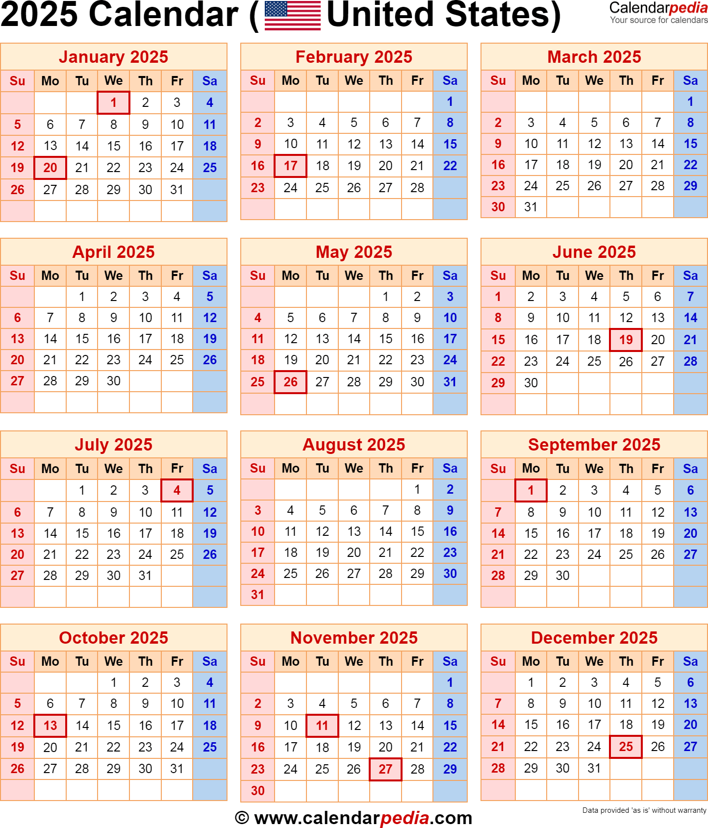 Free Printable Calendar 2025 With Federal Holidays