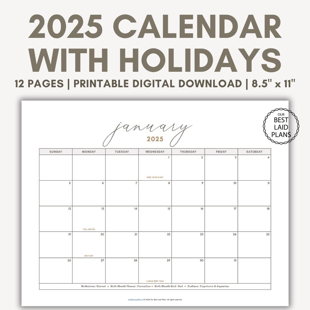 2025 Calendar With Holidays Printable 2025 Calendar With Holidays 