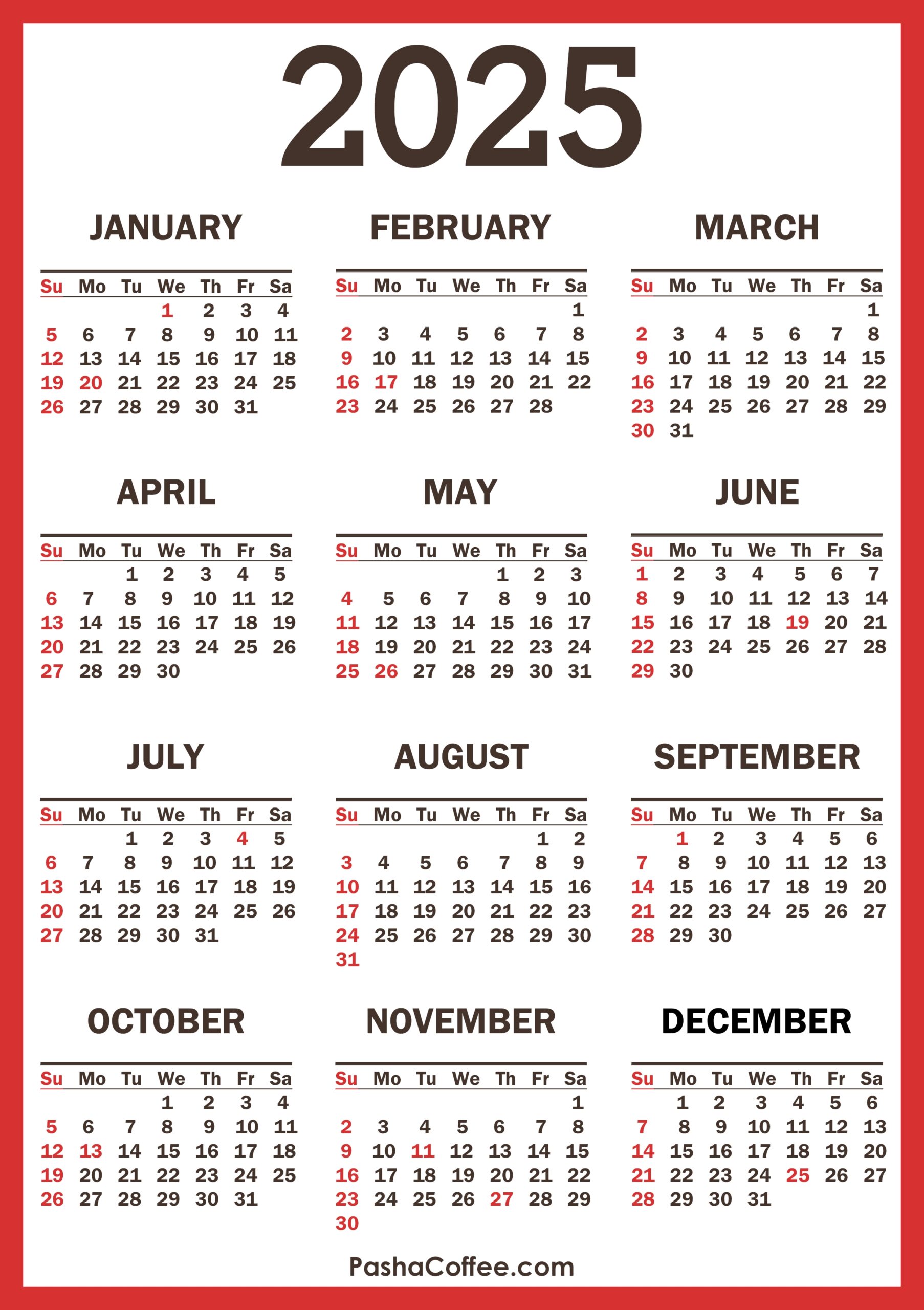 2025 Calendar With Holidays Printable Free Vertical PashaCoffee