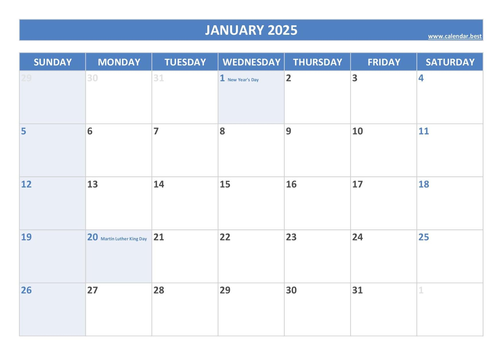 2025 Calendar With Holidays US Federal Holidays 