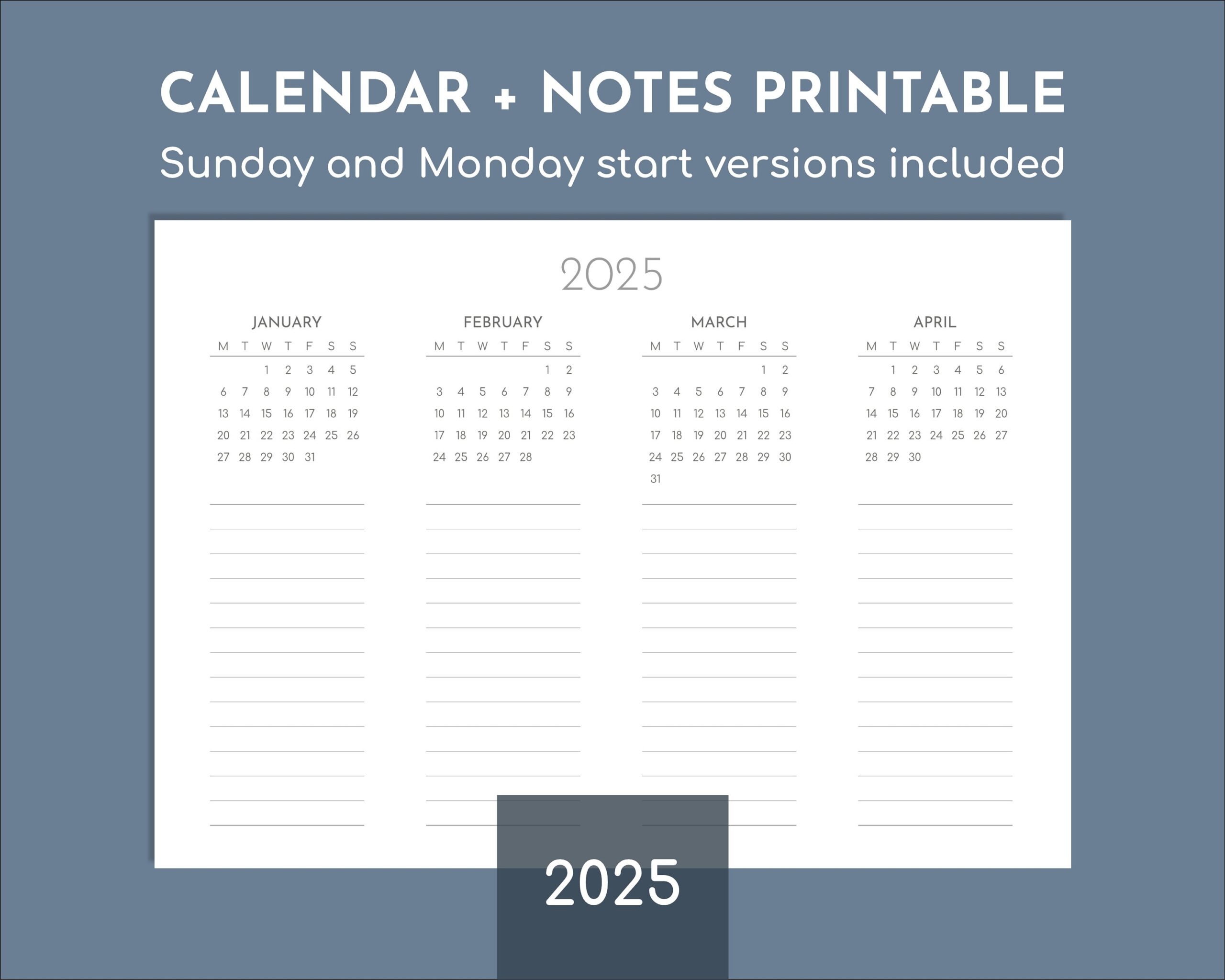 2025 Calendar With Notes Space Future Log Printable Pdf Print At 