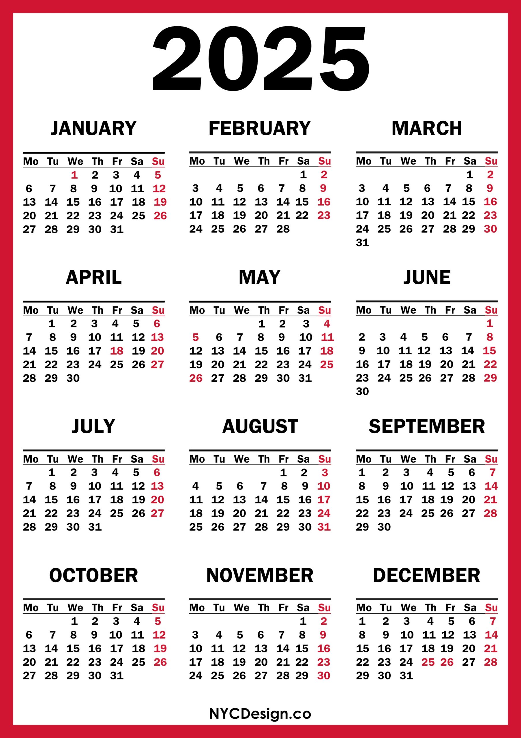 2025 Calendar With UK Holidays Printable Free Red NYCDesign co 