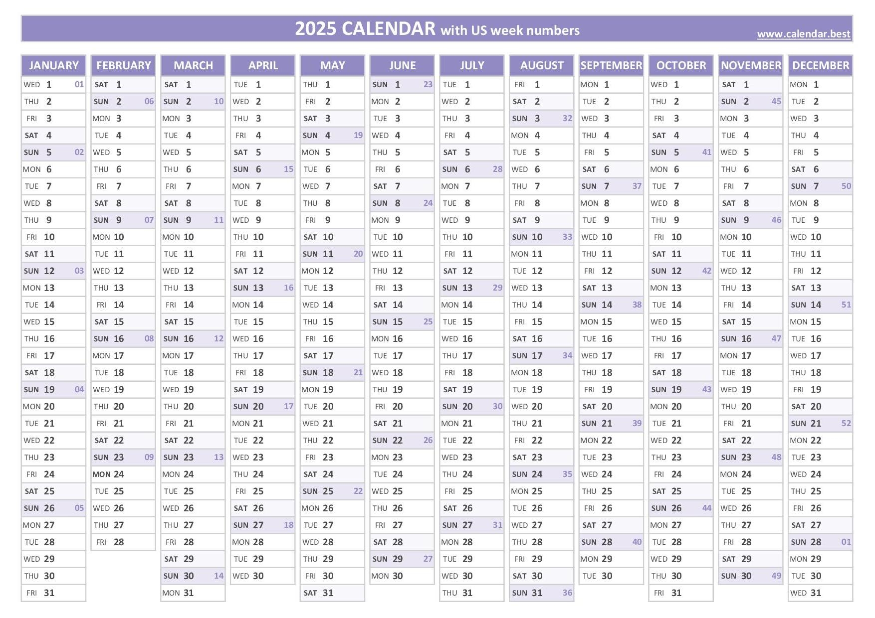 Free Printable 2025 Monthly Calendar With Week Numbers