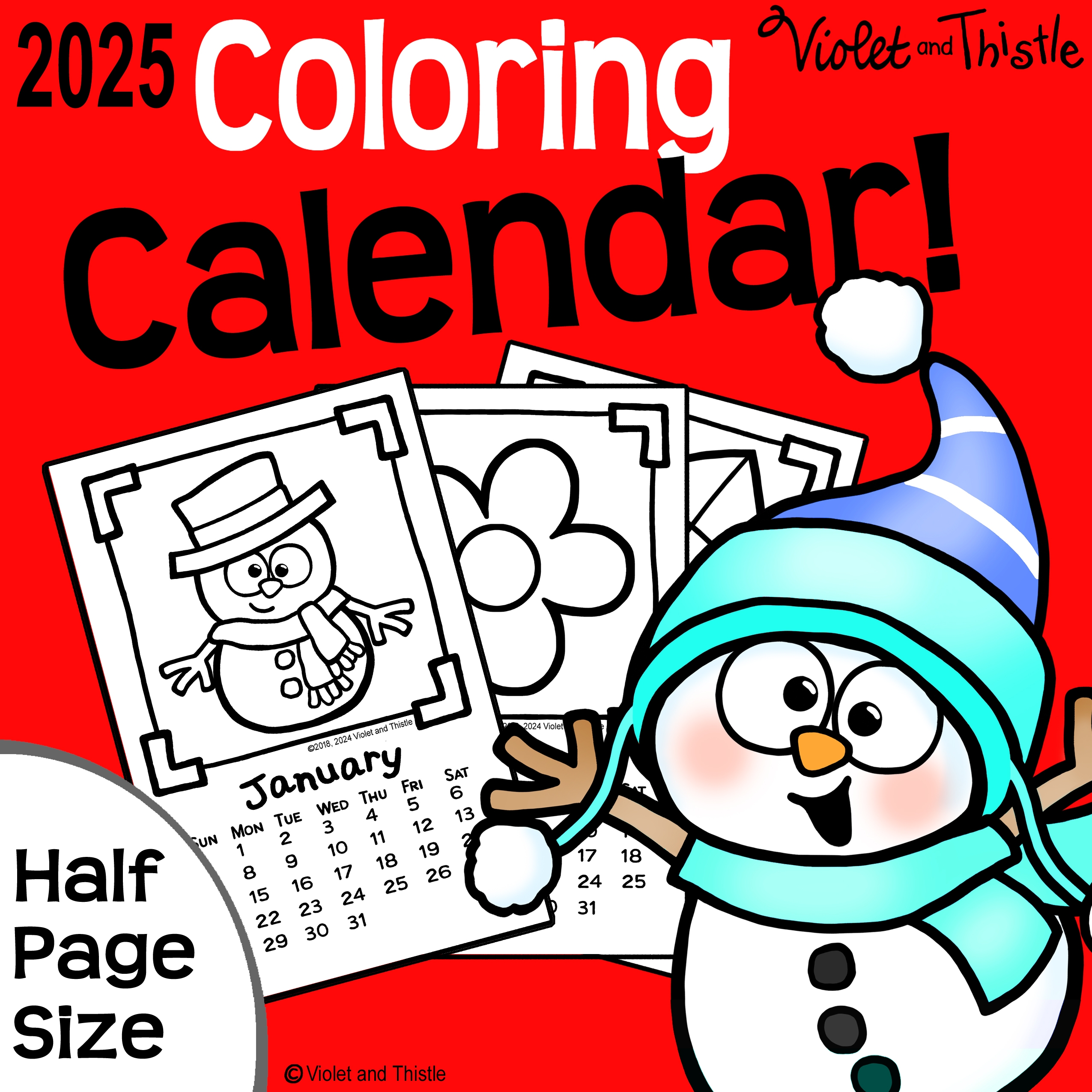 2025 Coloring Calendar Printable To Color Parent Christmas Gift From Kids Students HALF PAGE SIZE D2 Made By Teachers