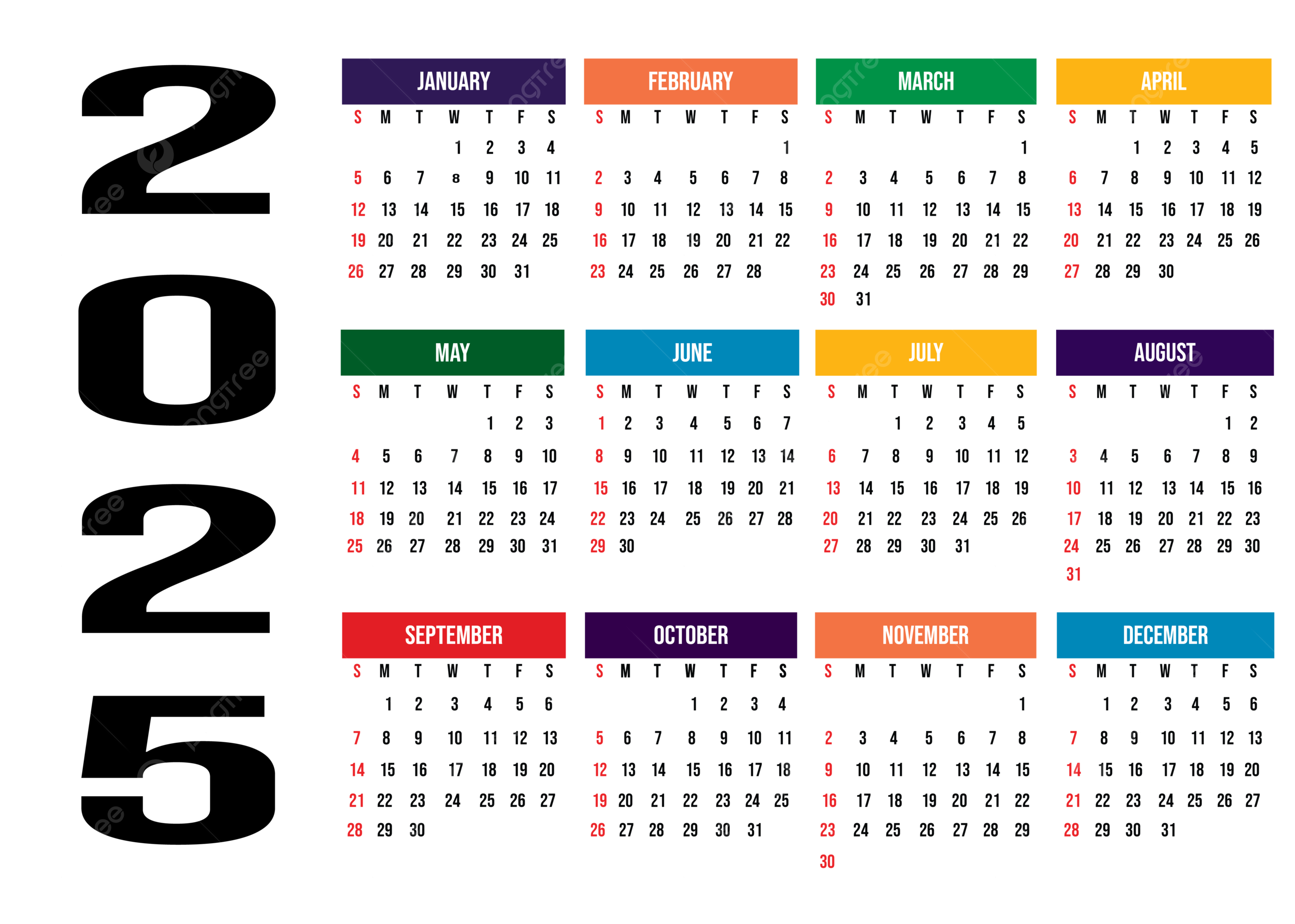 2025 Editable Calendar Vector 2025 2025 Calendar 2025 Calendar Template PNG And Vector With Transparent Background For Free Download