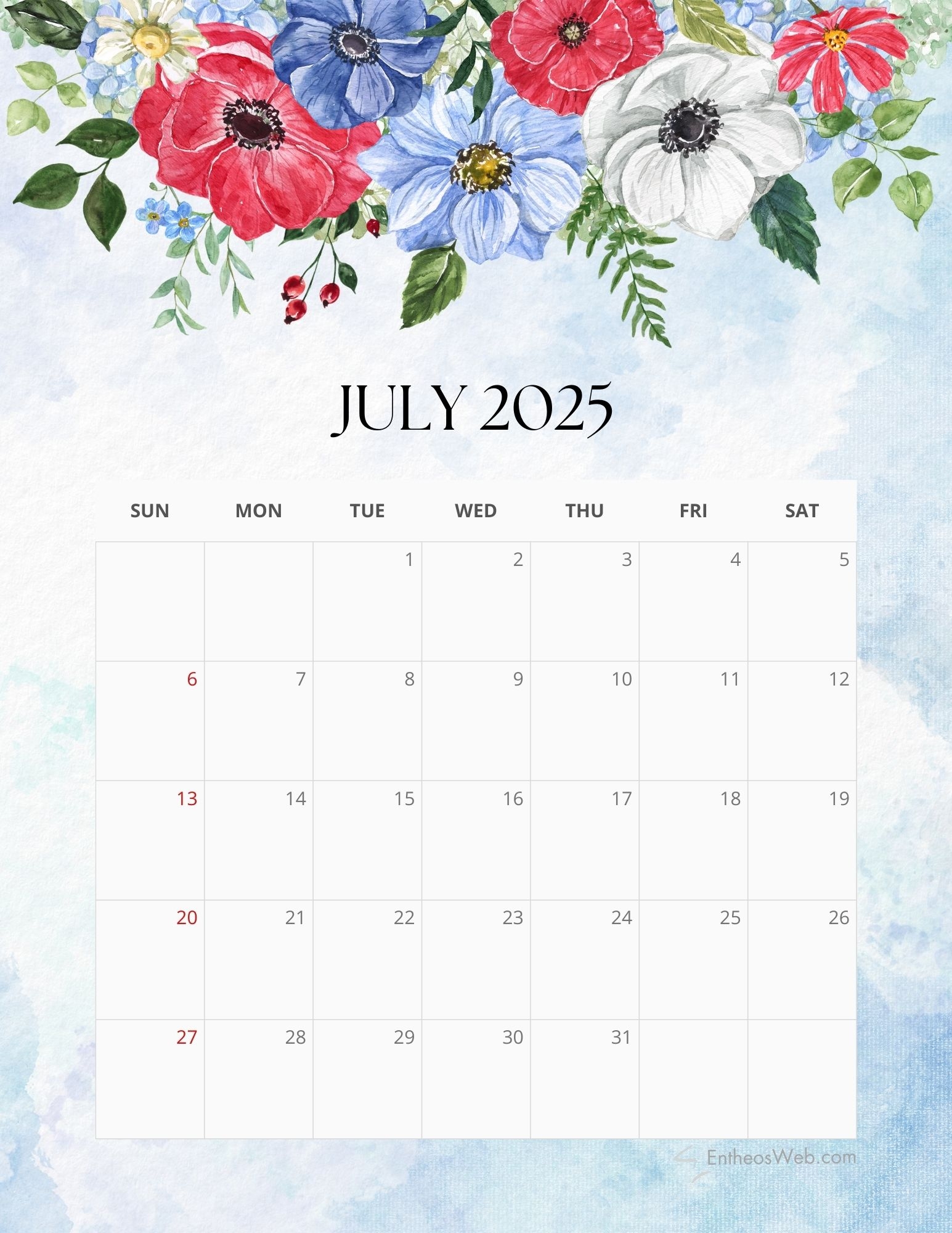 2025 Floral Calendar Free PDF Printable EntheosWeb