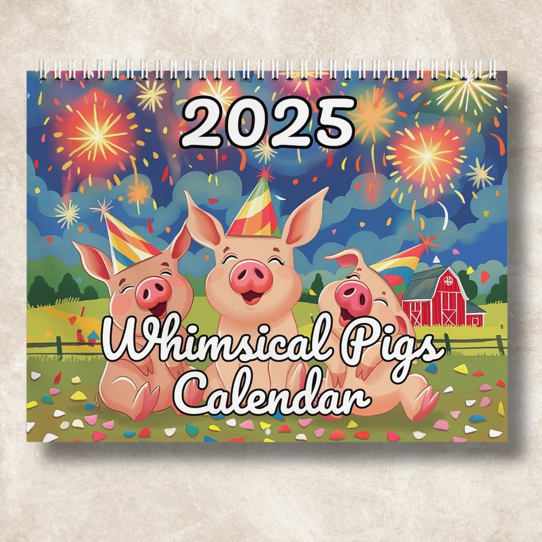 2025 Funny Pigs Wall Calendar Cartoon Pigs Wall Art Yearly 