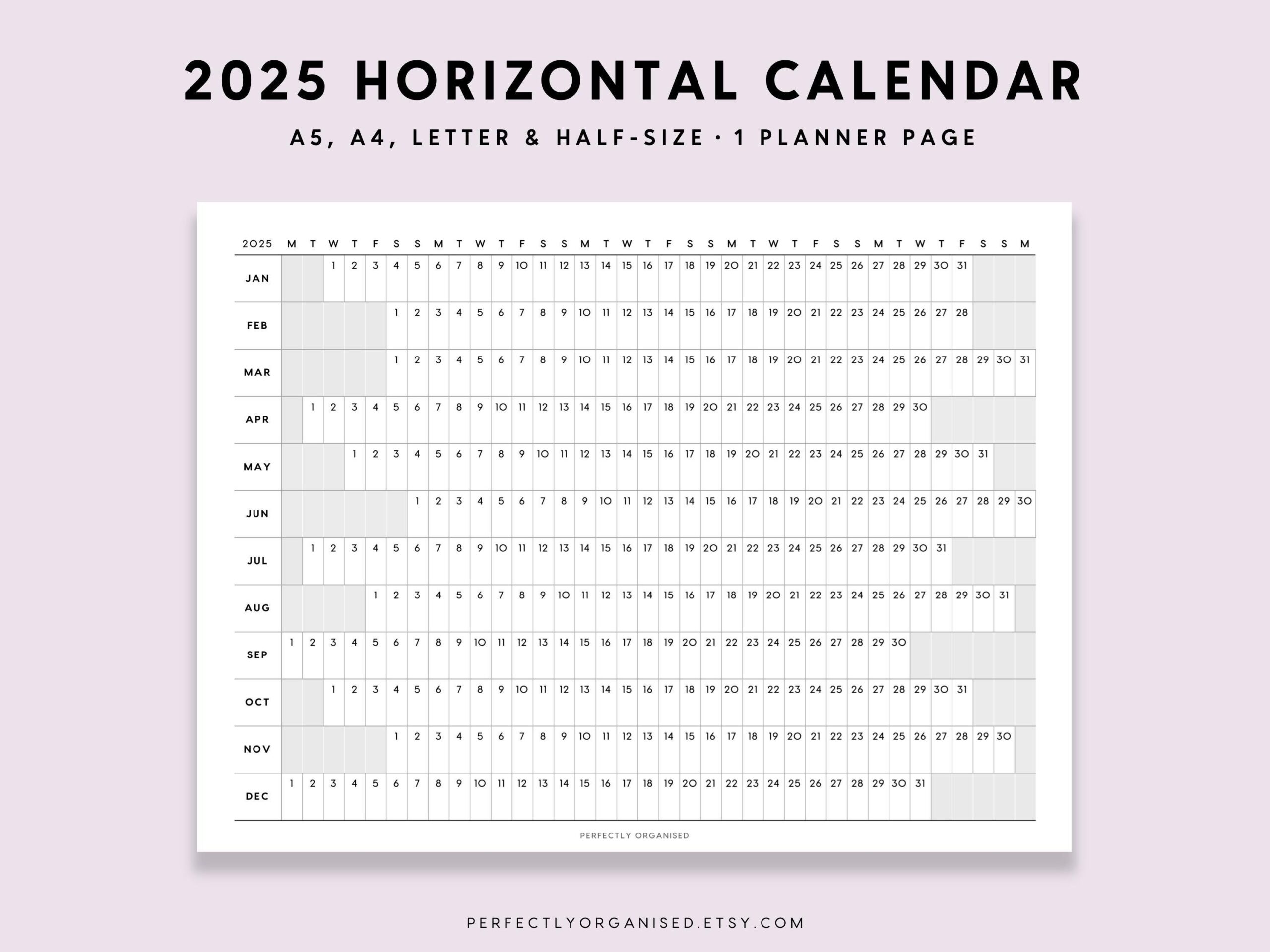 2025 Horizontal Calendar 2025 Foldout Planner 2025 Folding Calendar Classic A5 Half size A4 Letter PRINTABLE Etsy