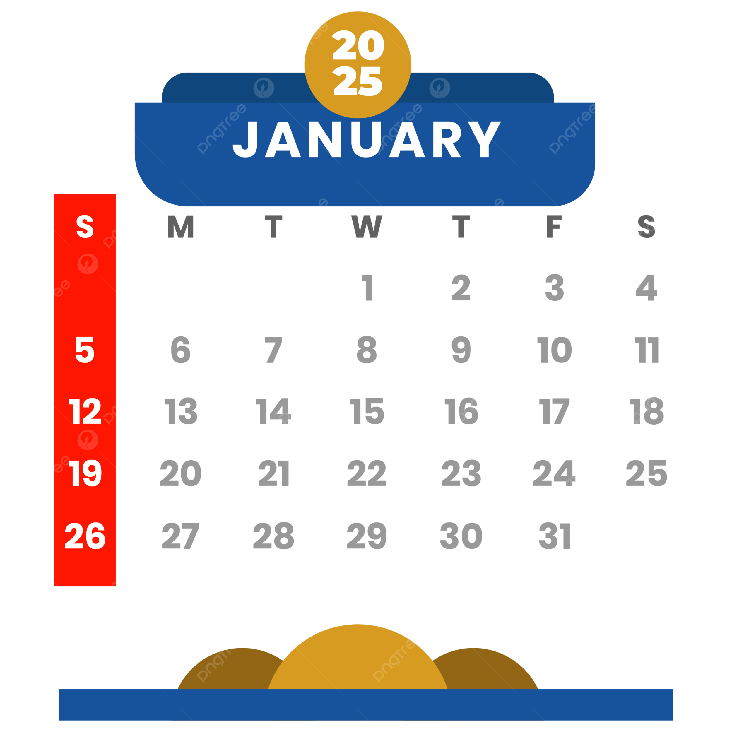 2025 January Vector Clipart Monthly Calendar 2025 Calendar Calendar 2025 Vector January Calendar PNG And Vector With Transparent Background For Free Download