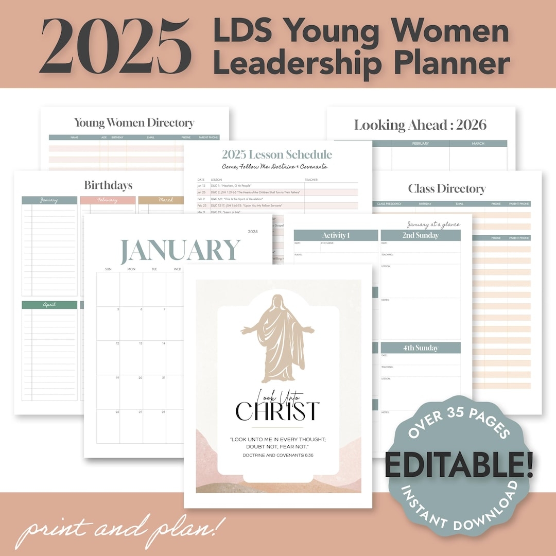 2025 LDS Young Women Planner Printable YW Binder Editable Organizer 2025 YW Theme Look Unto Christ Instant Download Etsy