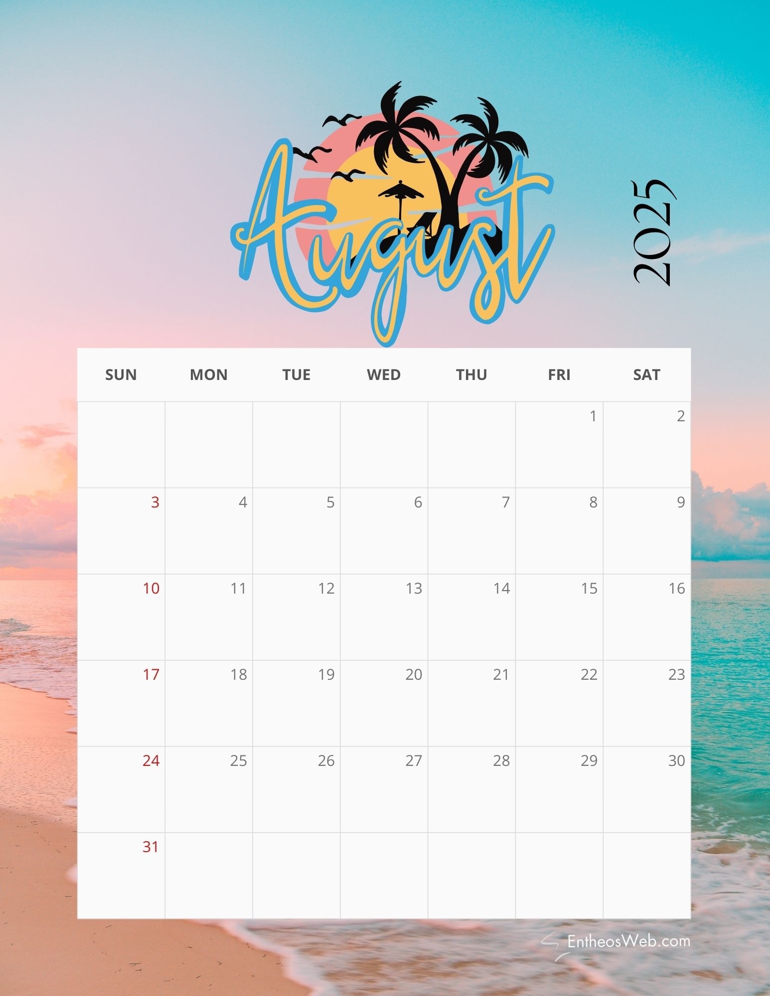 2025 Monthly Calendar Free PDF Printable EntheosWeb