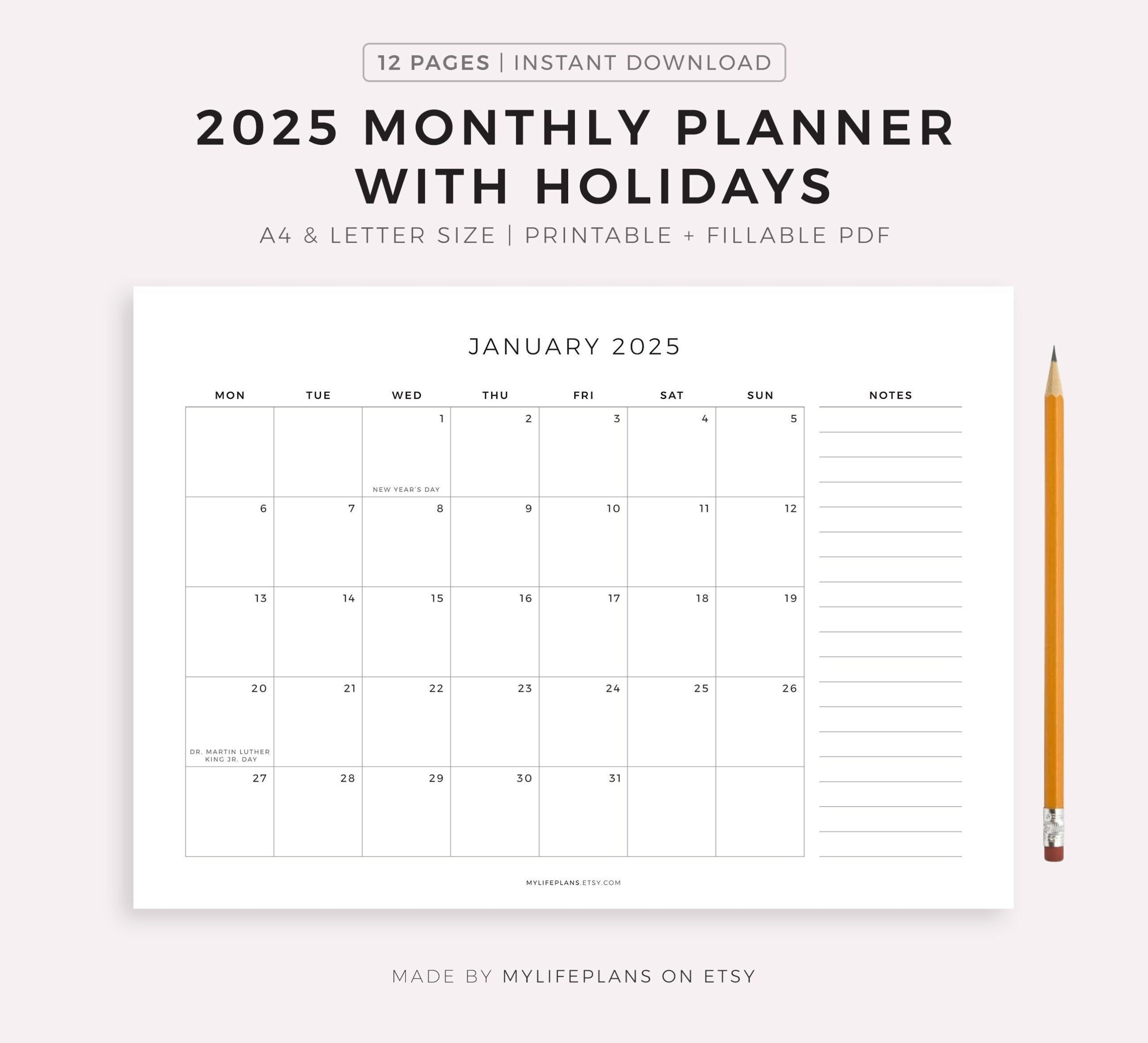 Free Printable 2025 Photo Calendar With Holidays