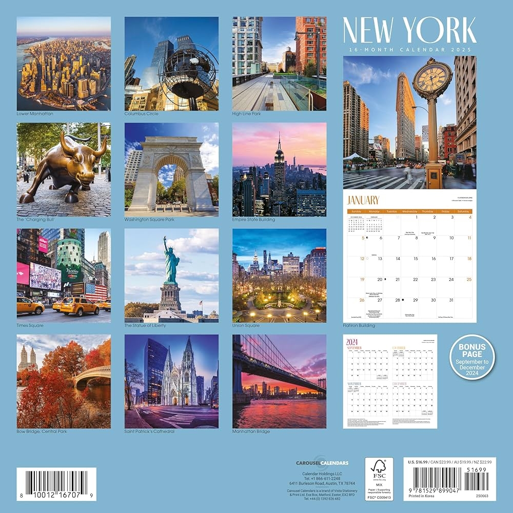 2025 New York Wall Calendar Calendars Carousel 9781529899047 