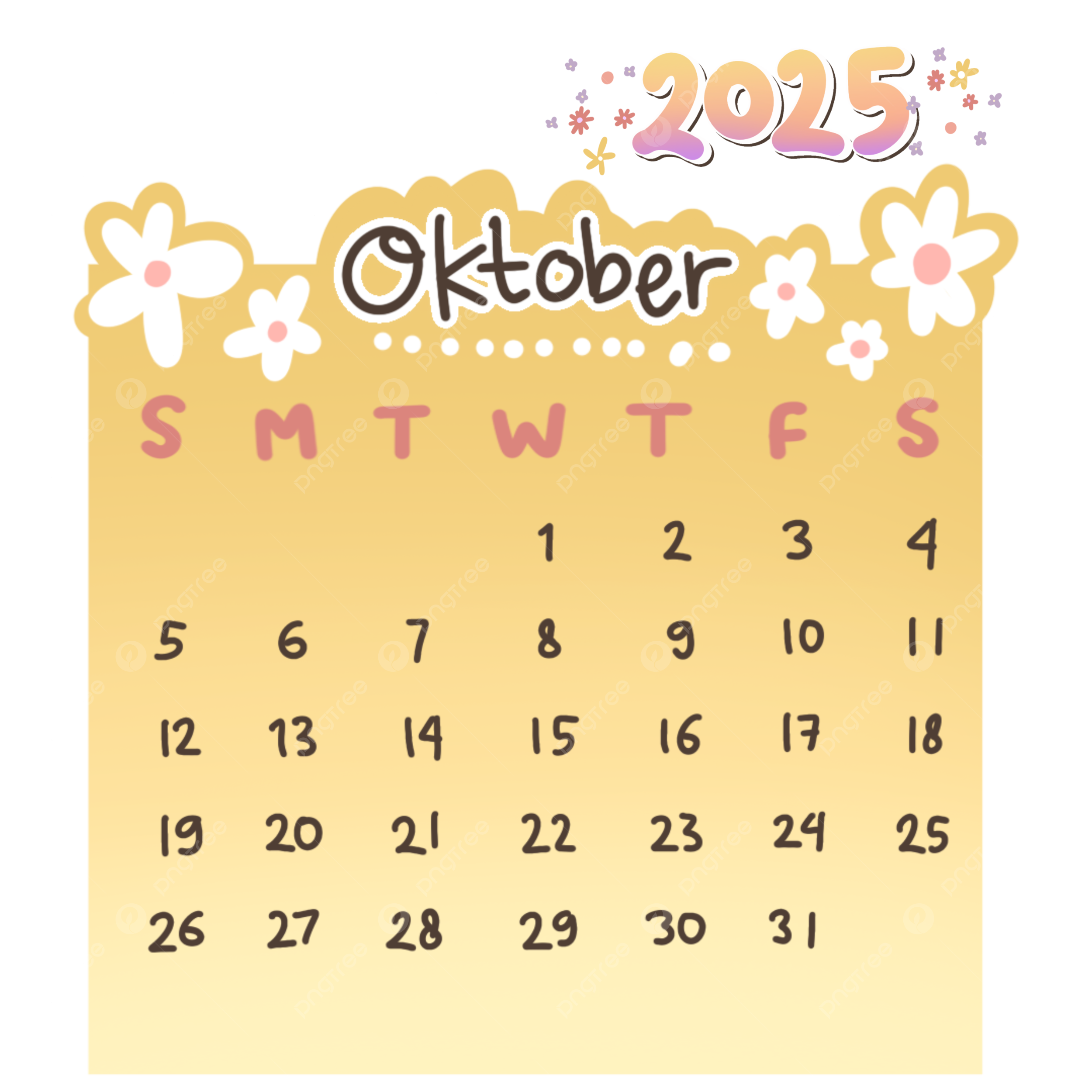 2025 October Calendare Cute Monthly Hand Drawn Printable Calendar 
