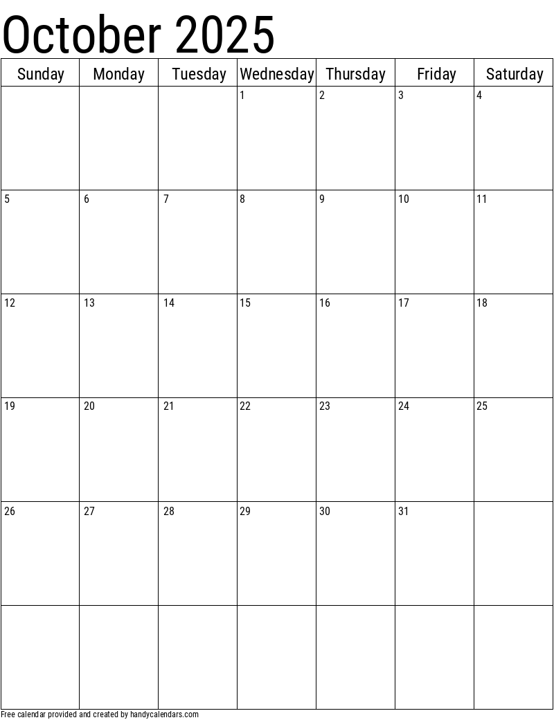 2025 October Calendars Handy Calendars