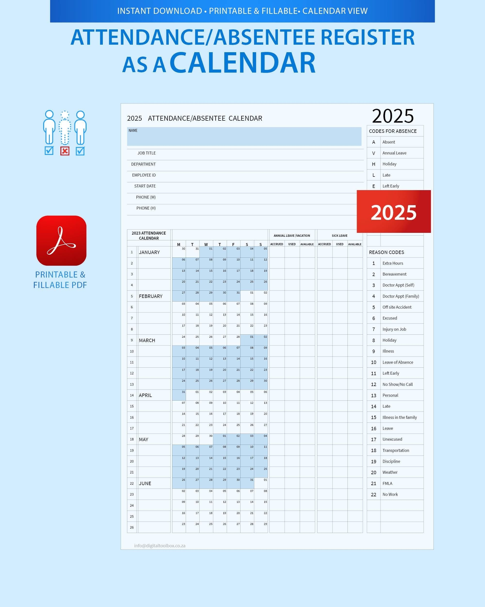 2025 Attendance Calendar Printable 2