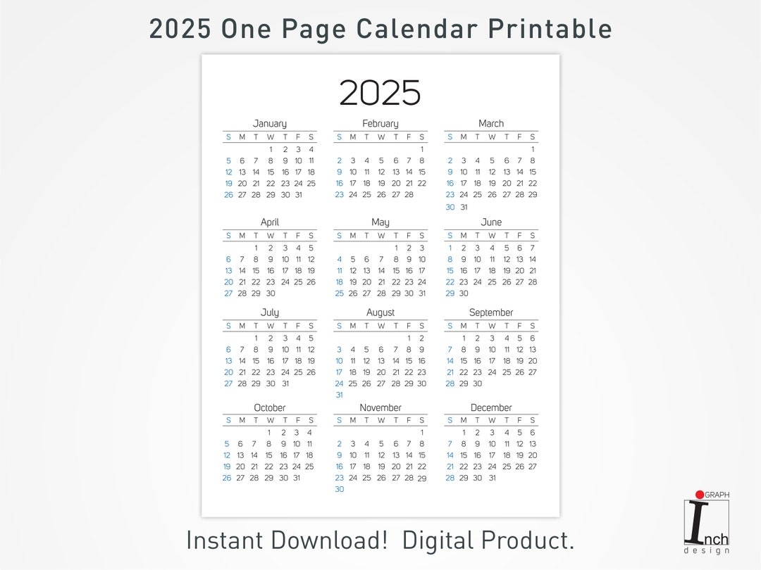 Free Printable 12 Month Calendar On One Page 2025