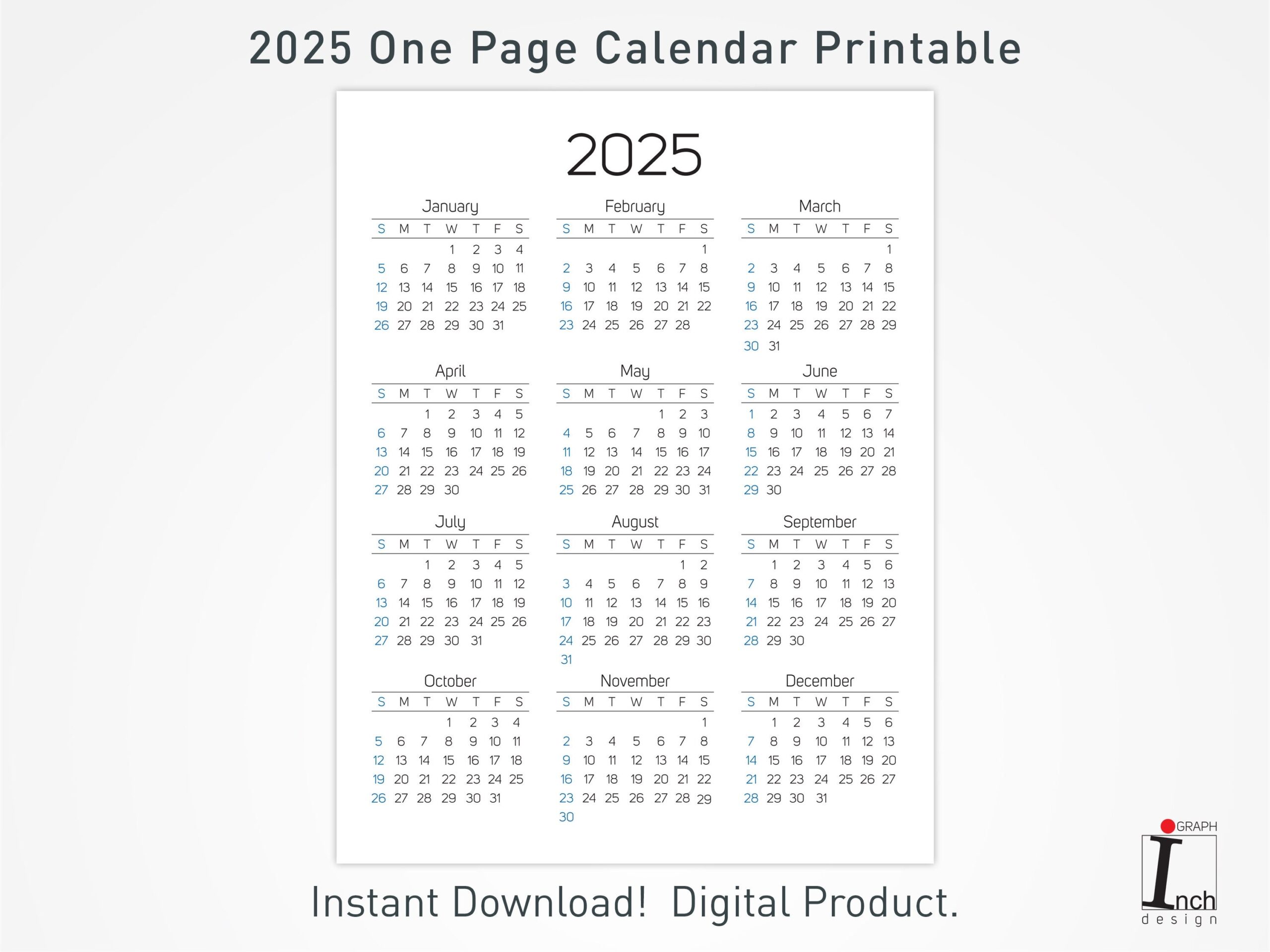 Free Printable 2025 Single Page Calendar