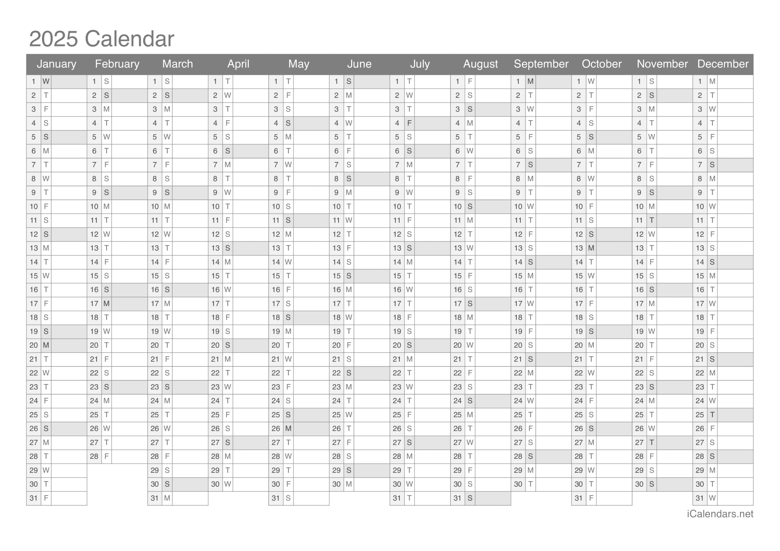 Free Printable Calendar 2025 Year