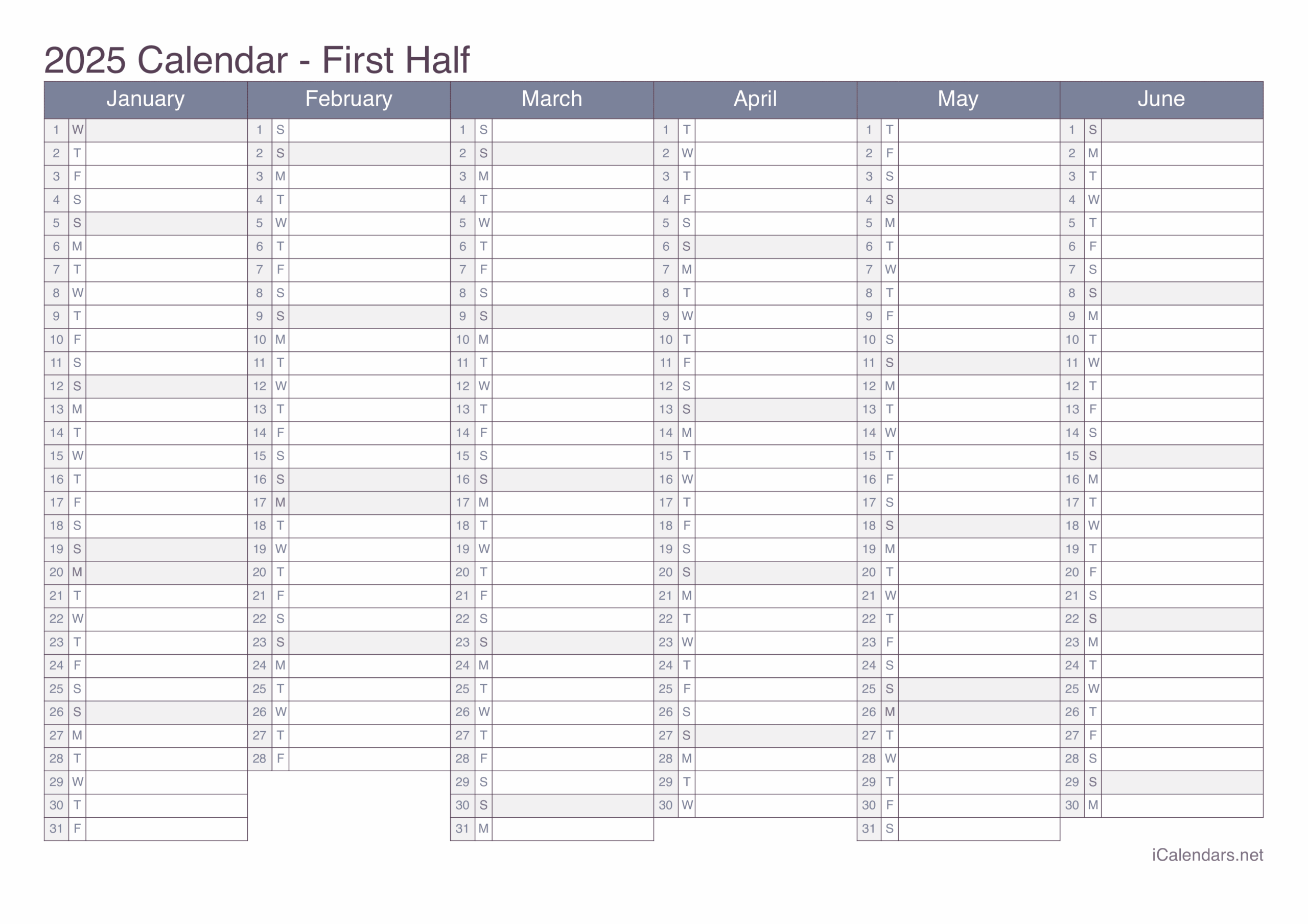 2025 Annual Calendar Printable