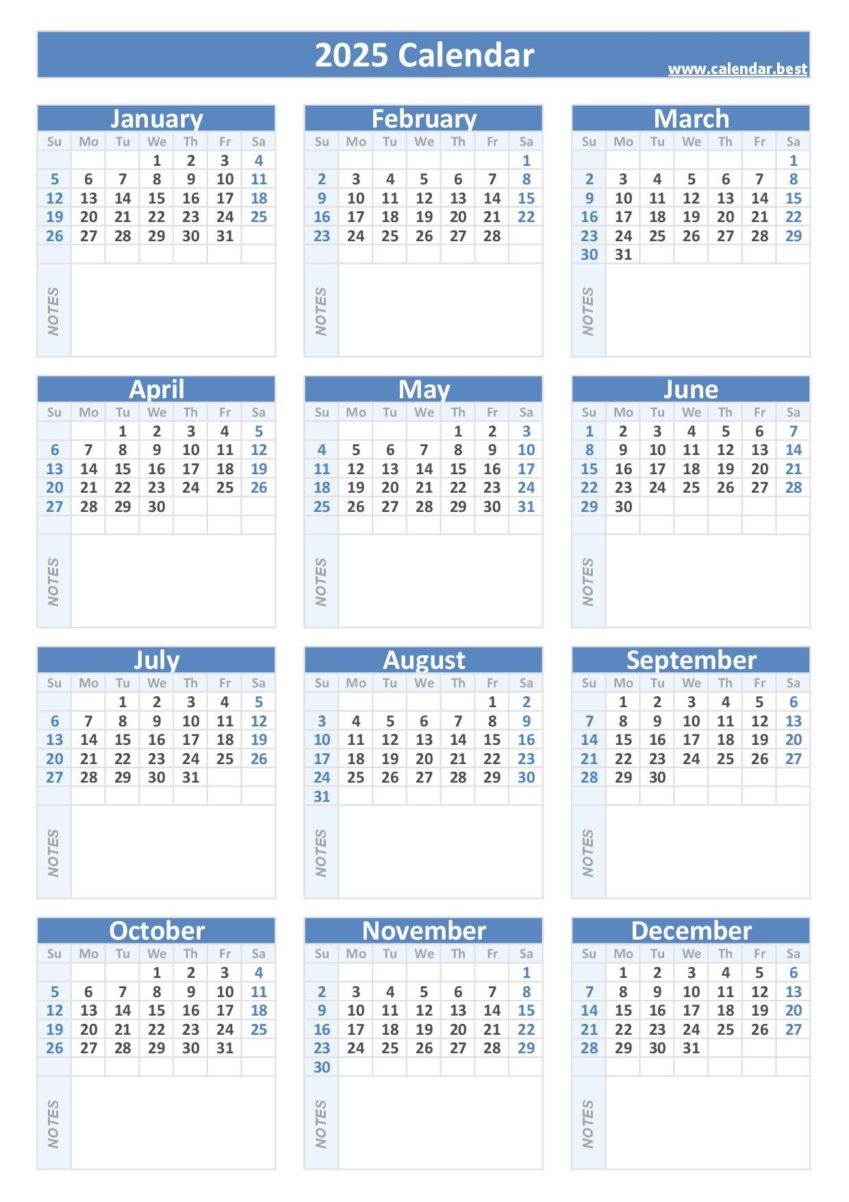 2025 Printable Calendar With Week Numbers And Holidays