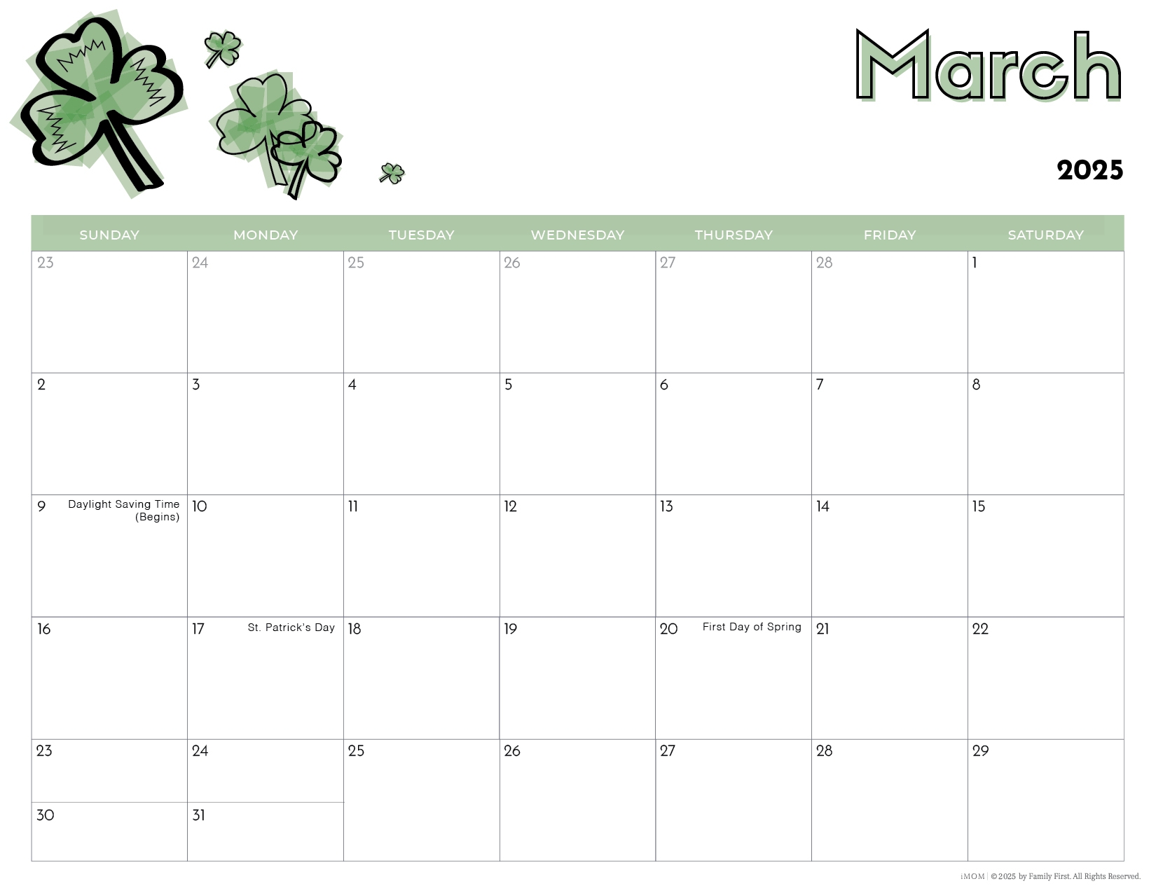 Free Printable Calendar 2025 Big Boxes