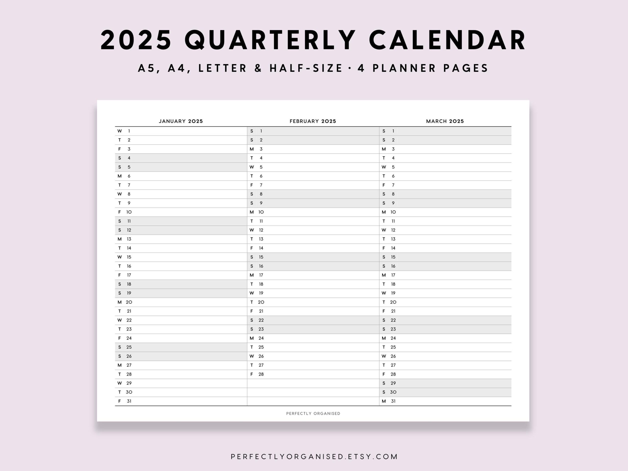 2025 Quarterly Calendar 2025 Foldout Calendar 2025 Folding