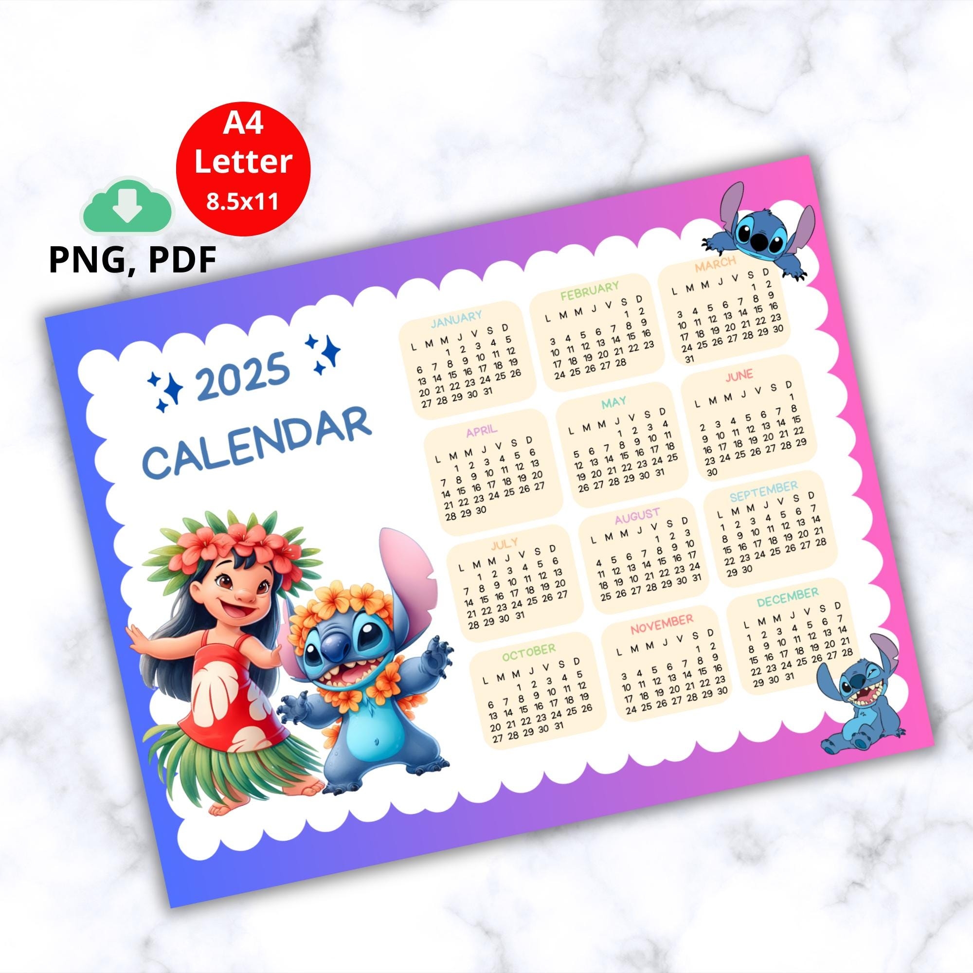 2025 Stitch Theme Digital Calendar In English Digital Download 