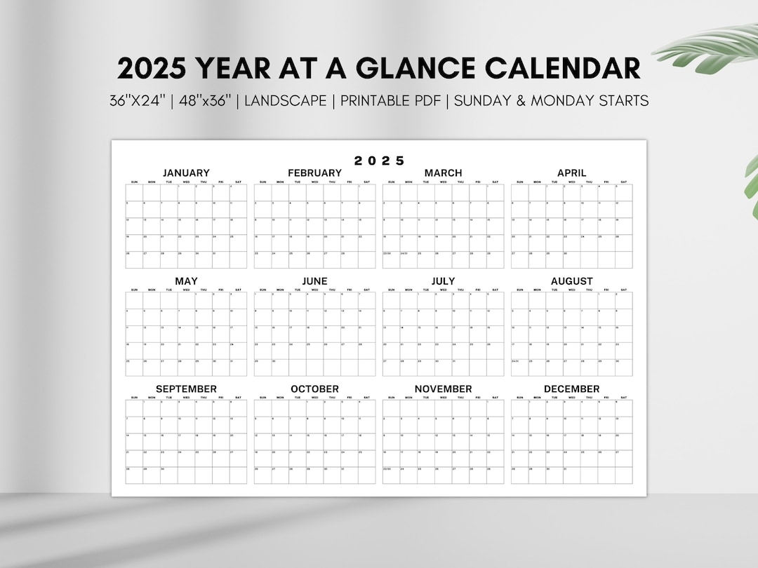 2025 Year At A Glance Calendar Large Horizontal 2025 Calendar 