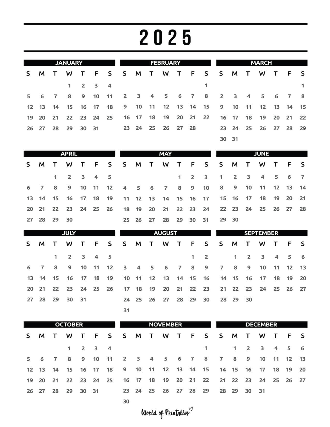 Free Calendar 2025 Printable