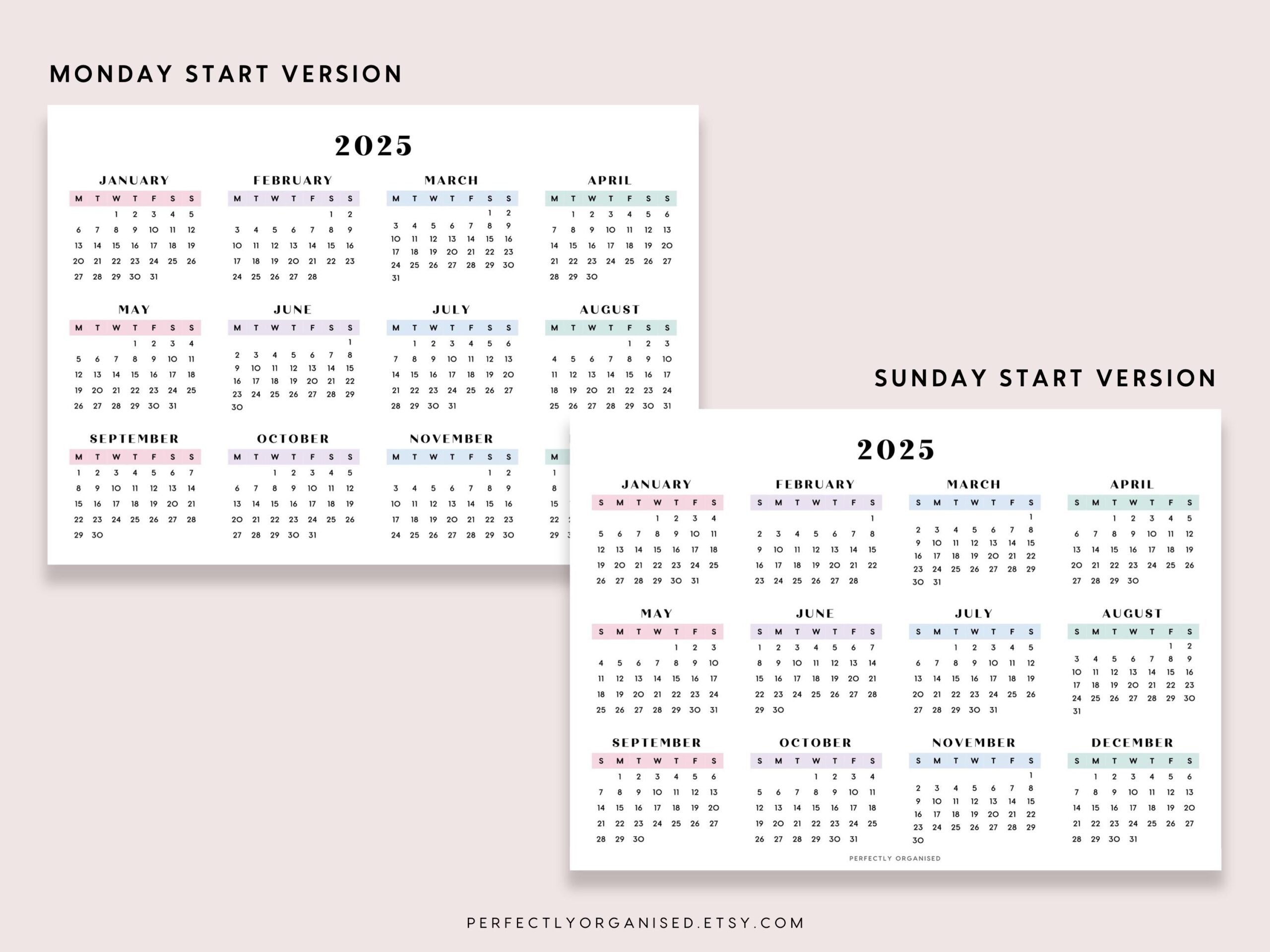 2025 Yearly Calendar 2025 Yearly Planner Printable 2025 Desk Calendar 2025 Calendar Printable Pastel A3 A4 Letter PRINTABLE