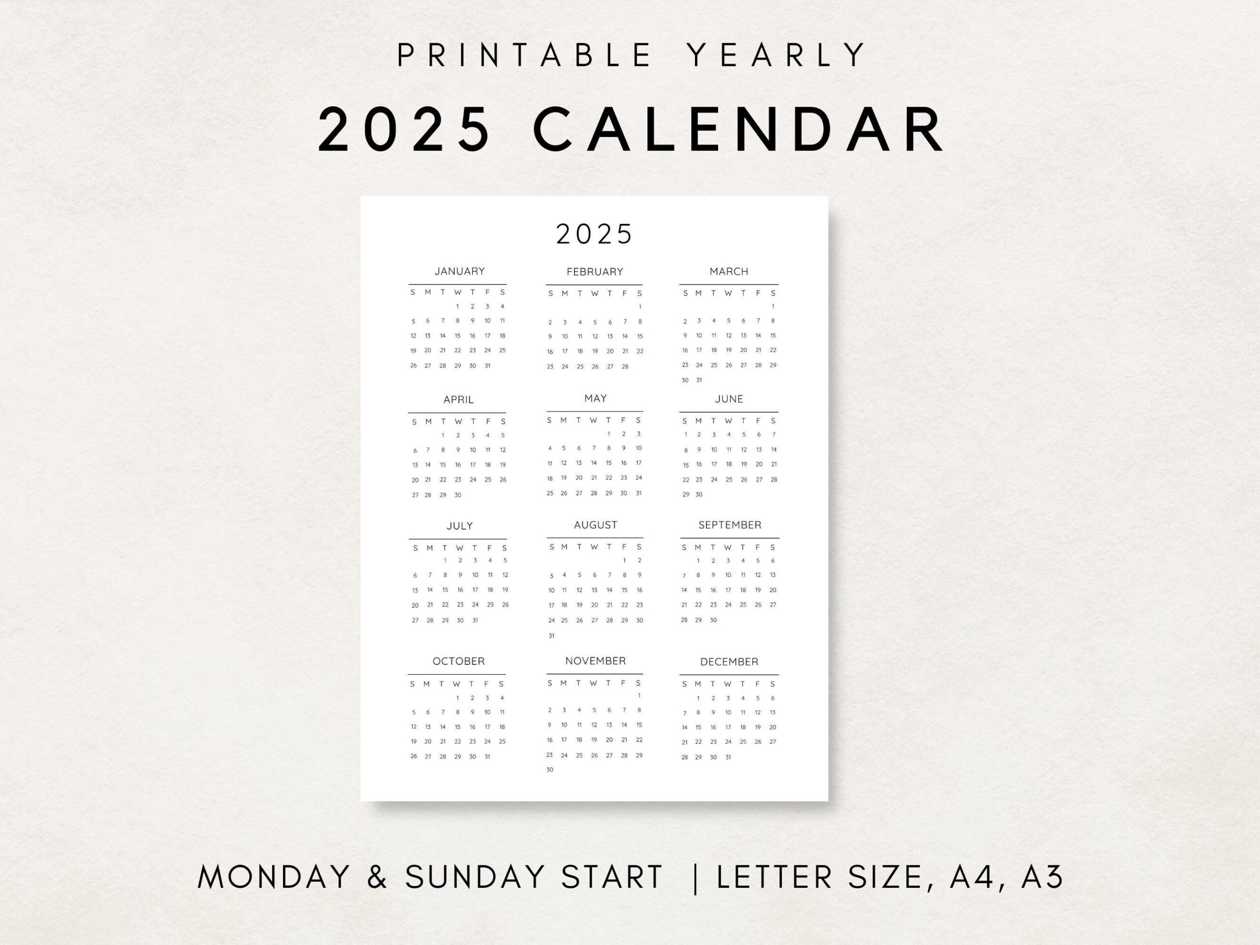 2025 December Printable Calendar Waterproof