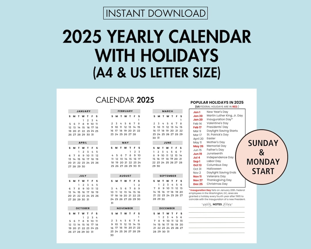 2025 Yearly Calendar With Holiday 2025 Yearly Overview 2025 Year 