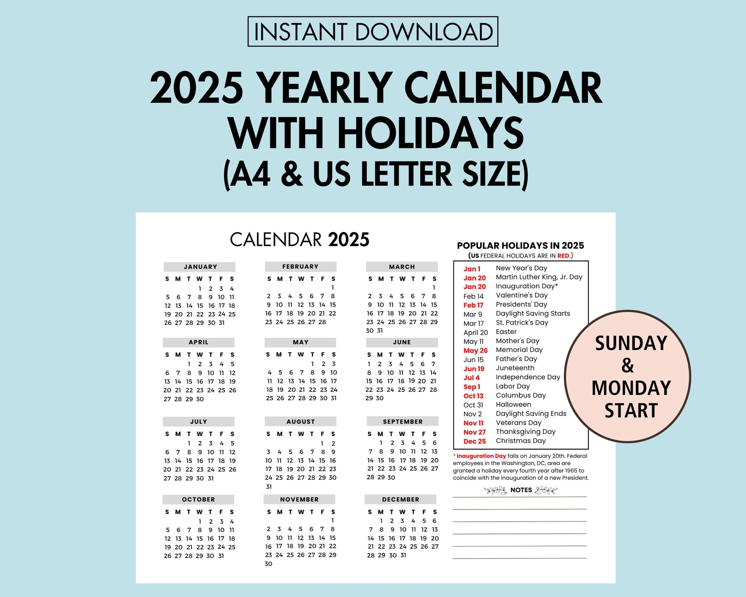 2025 Yearly Calendar With Holiday 2025 Yearly Overview 2025 Year 
