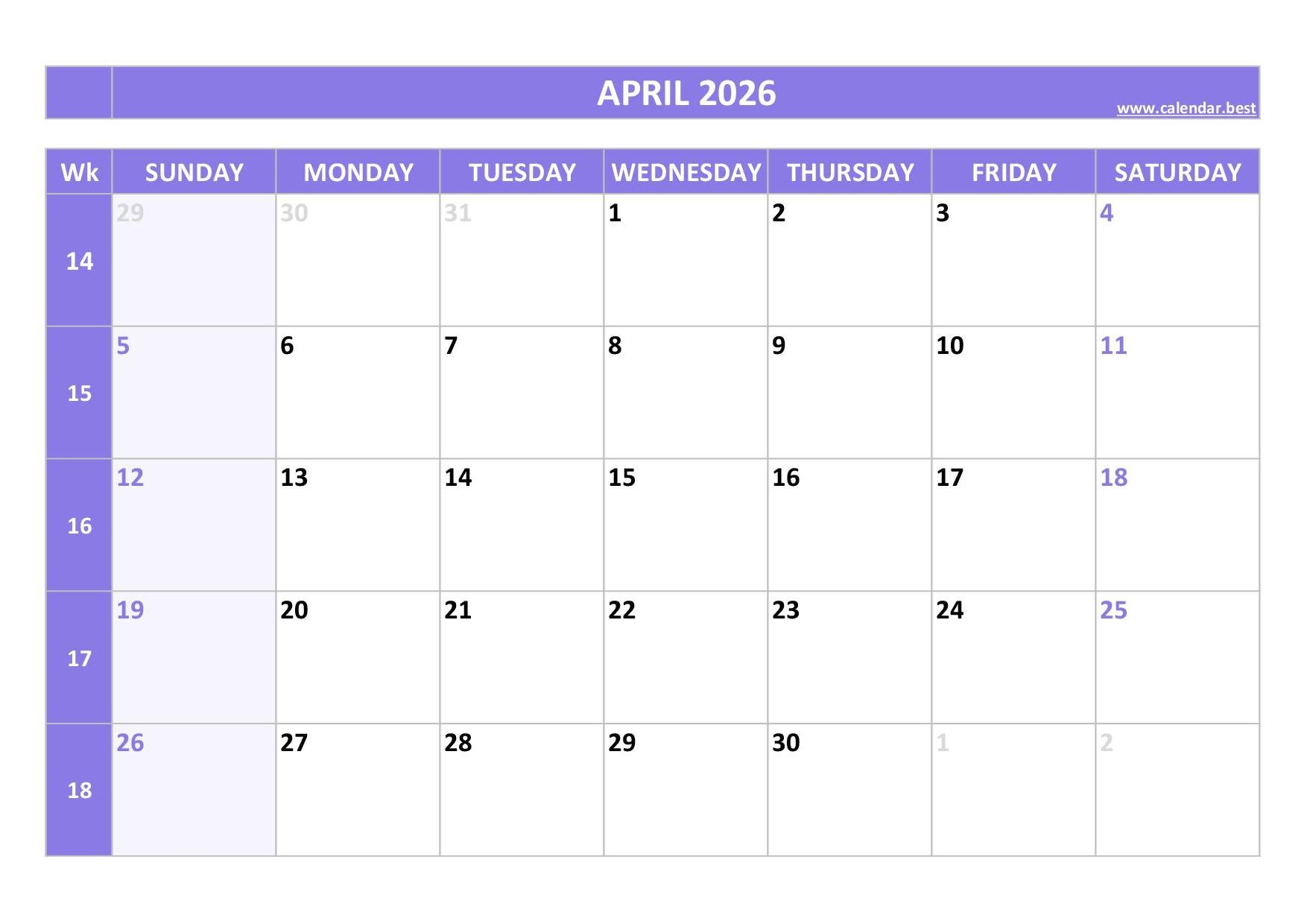 2026 Calendar With Week Numbers US And ISO Week Numbers 