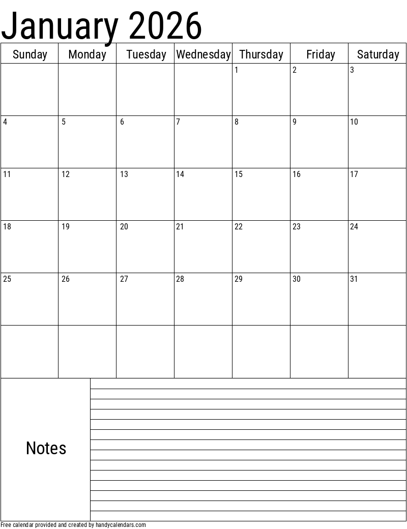 Free Printable A4 Calendar January 2026