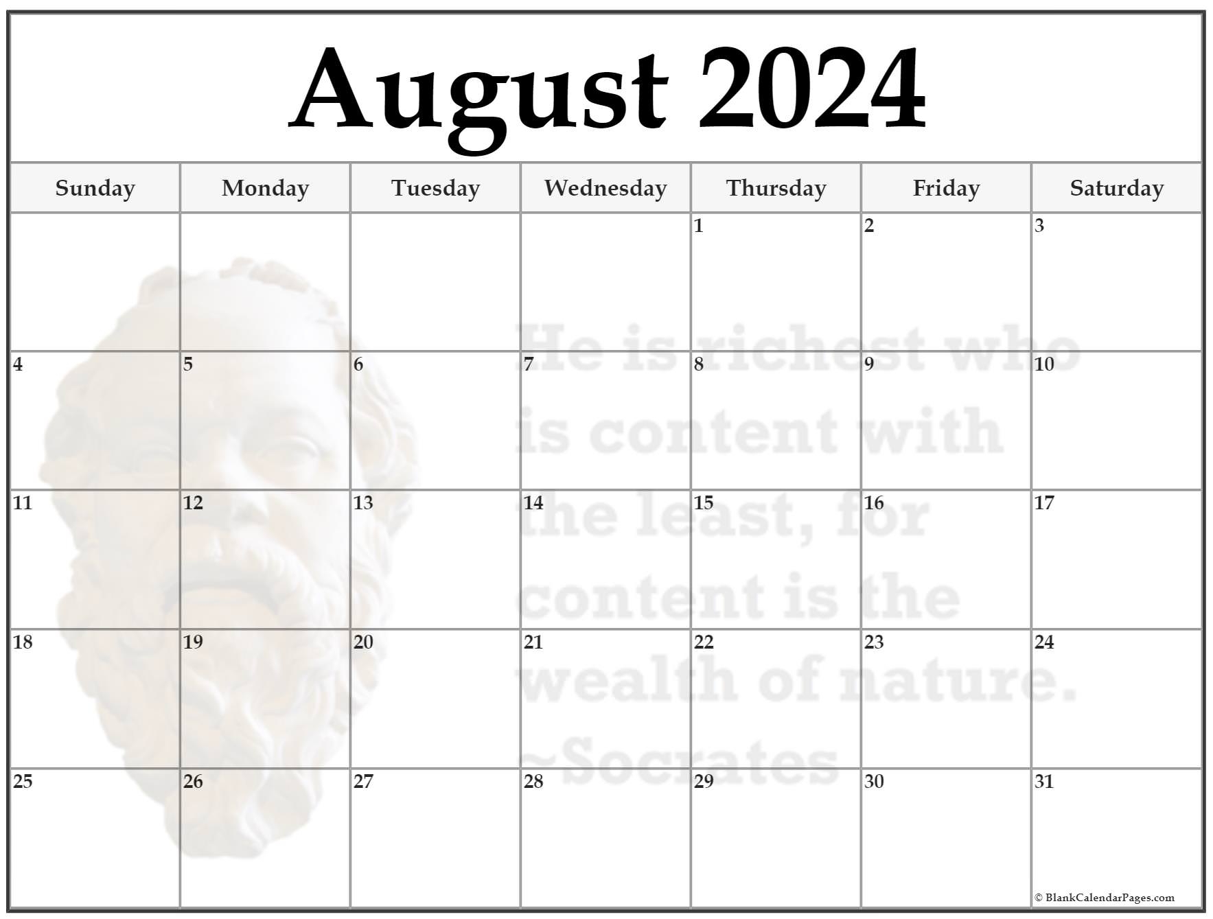 Calendar August 24 Printable